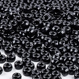 Sukh 1000+ Pcs Pony Beads - Pony Beads Bulk 6x9mm Balck Pony Beads for Bracelets Making Necklace Hair Beads Braids Key Chain Jewelry Making Plastic Beads DIY Project Crafts Ornaments Decorations