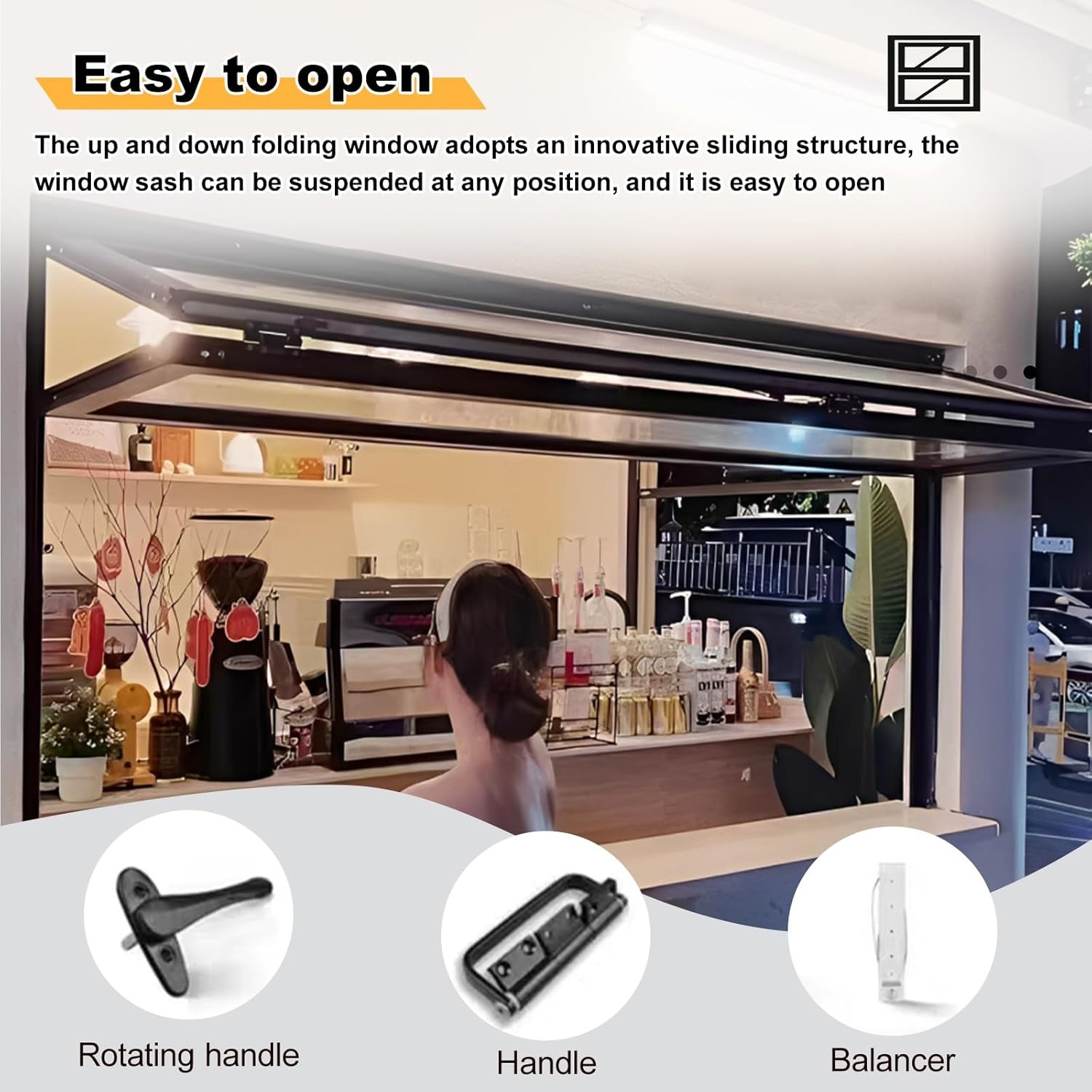 Food Truck Serving Window,Aluminum Folding Sliding Window For Concession Stand,Upward Window For Coffee Shop,Flush Mount Double Hung Window, 5mm Tempered Reinforced Glass,Customizable Size