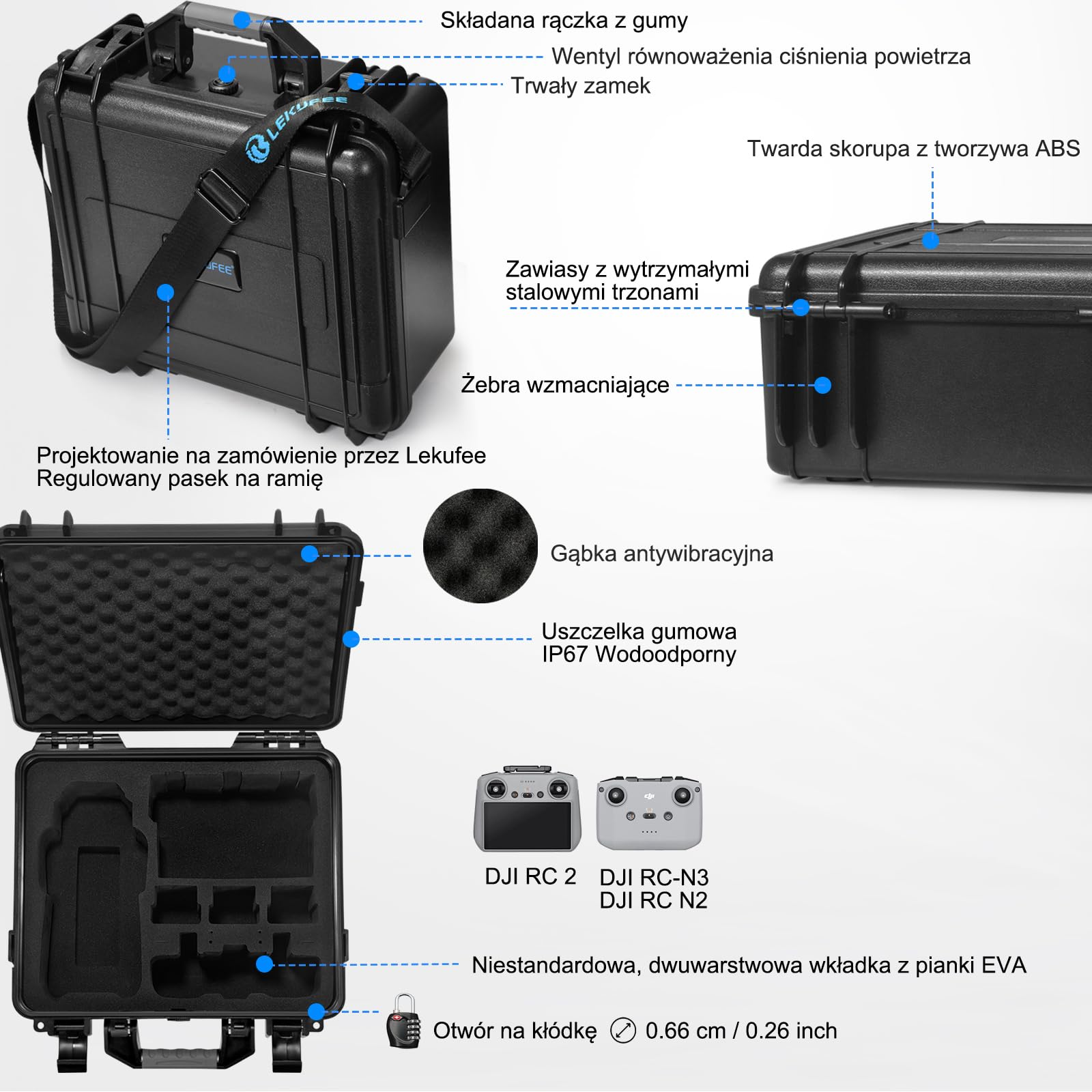 Lekufee Wodoodporna torba na drona do DJI Air 3S/Air 3 Fly More Combo,DJI RC N3/N2/RC 2/ Zdalny kontroler i akcesoria (Tylko etui)