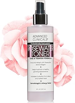 Collagen + Rosewater Facial Mist Toner W/Charcoal & Aloe Vera. Alcohol-Free PH Balancing Formula Detoxifies & Hydrates Skin Improving Overall Skin Tone, Calming Face Mist, 8 Fl Oz
