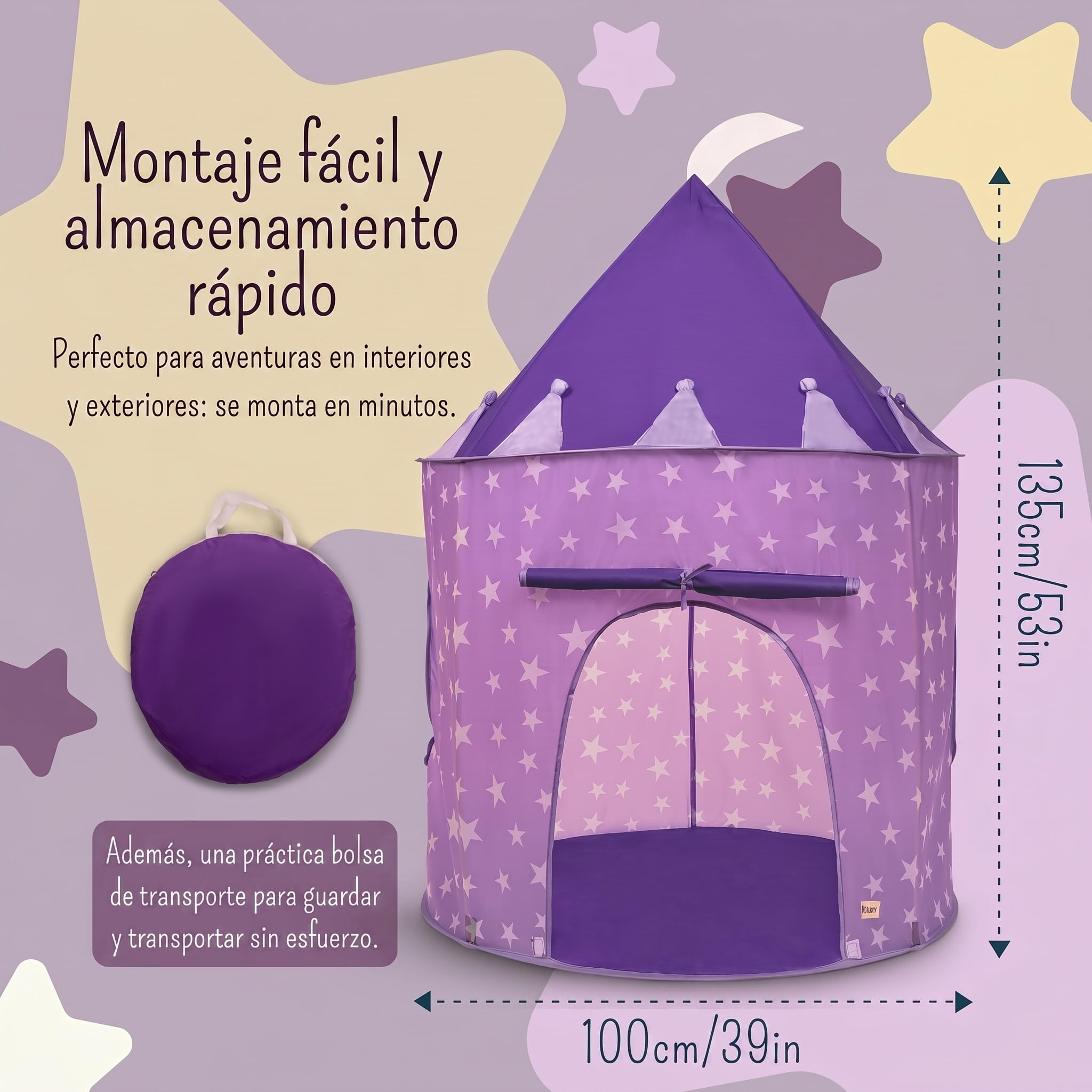 Tienda de juegos lila para niños, casa de juegos interior/exterior, tienda emergente rosa con estrellas para niños y bebés, patio de juegos/piscina de bolas y juguetes de jardín, diseño rosa con
