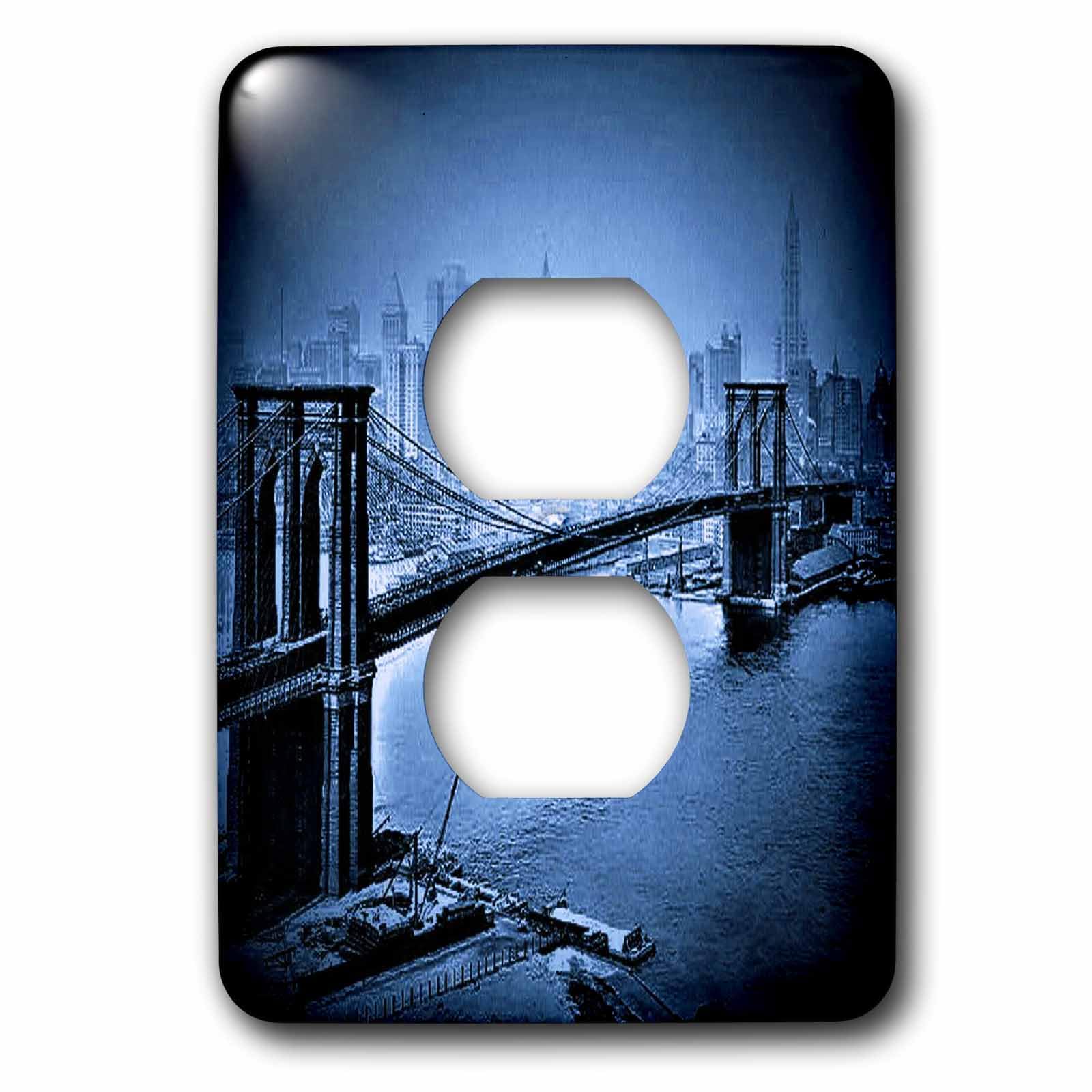 Plaque décorative et cache de prise 2 prises bleu vintage Brooklyn Bridge