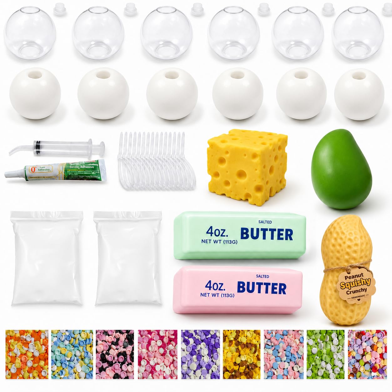 17PCS Squishy Making Kit, DIY Squishy Maker Kit with Cheese Butter Mango Peanut Skins, Make Your Own Squishy ASMR Stress Ball Making Kit with Plugs, Air Pump and Expander Tool (17pcs) — image 1