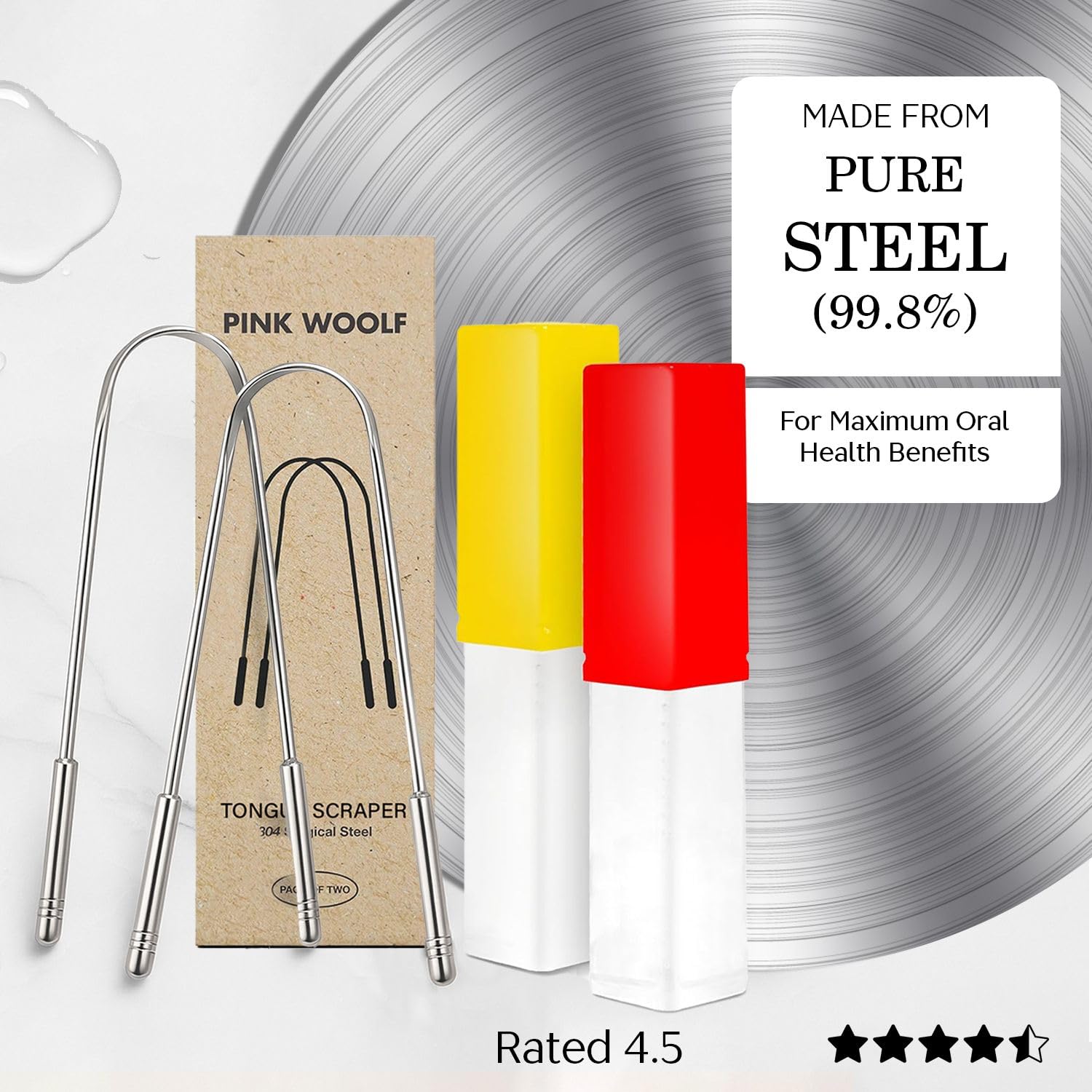 Pink Woolf U-Shaped Stainless Steel Tongue Cleaner (Pack of 2) - For Fresh Breath, Improved Taste Sense, Bacteria Removal | Ideal for Oral Hygiene & Travelling - Includes Case & Unique Mark - Image 2 thumbnail