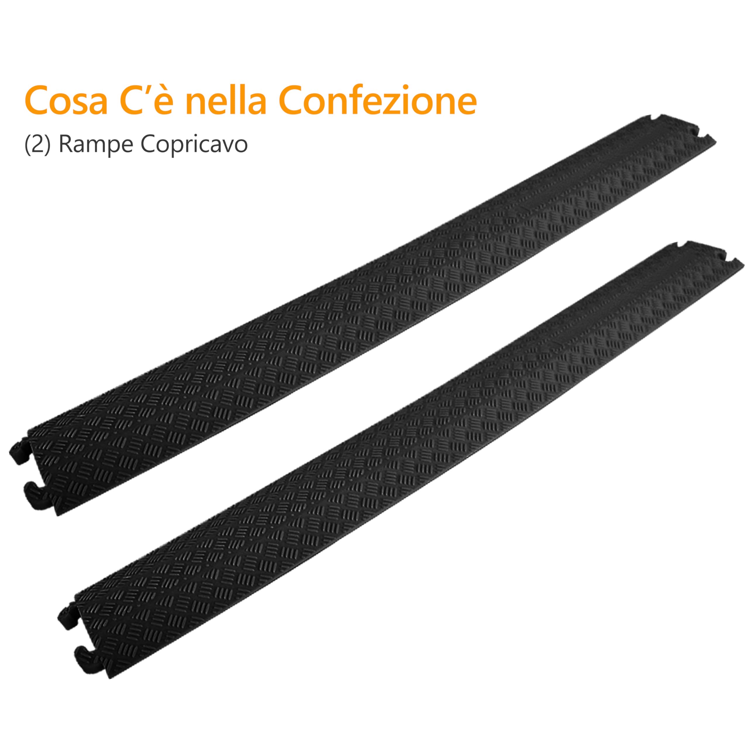 Pyle Rampa Auto 203 cm, Gomma Canalina Passacavi Calpestabile 1 Canale, Rampe per Auto, Protezione Passacavi Cavi/Tubi Pesanti Set 2