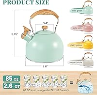 Vista 5 de GGC Tetera para estufa, 85 OZ/2.6 QT Hervidores de té silbantes para hervir agua, leche o café, teteras de acero inoxidable verdes con mango Verde
