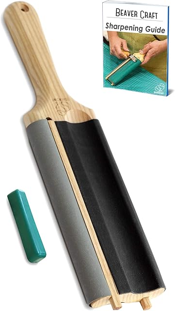BeaverCraft LS5P1 Wood Carving Strop Wood Carving Gouge Hook Knife Sharpening Honing Tools Strop Stropping Kit Leather Paddle Strop Spoon Carving Tools Sharpening Kit Sharpener with Polishing Compound