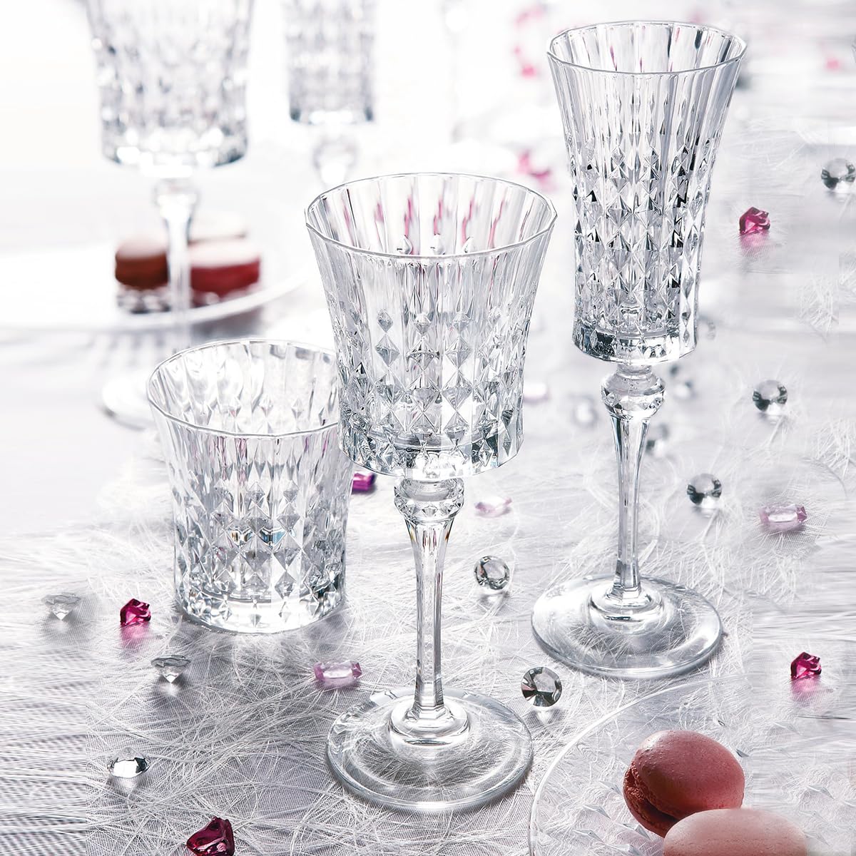 Cristal D'Arques Vasos de Agua de Cristal Lady Diamond 36 cl Juego de 6 | Cristalín sin plomo, vasos para zumo, refresco y whisky, apto para lavavajillas, fabricado en Francia