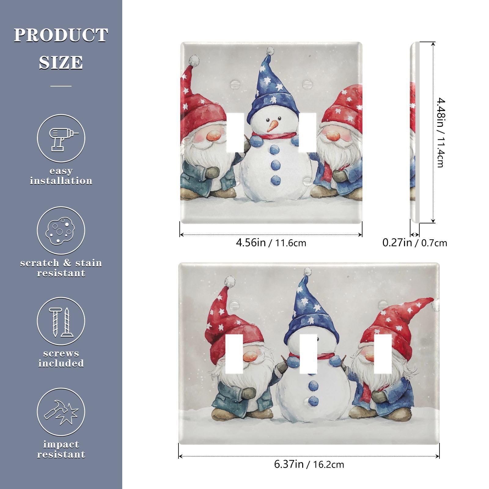 Light Switch Cover Christmas Three Gnomes Wall Plates for Electrical Outlets 3 Gang 202b7316