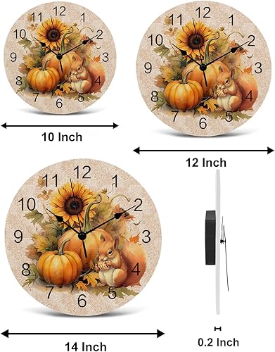 Miniatura 7 de Reloj de pared silencioso de PVC de 10 pulgadas, redondo, con girasol, calabaza, otoño, Acción de Gracias, reloj colgante para cocina, sin tictac,