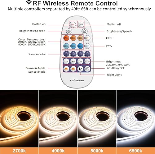 Miniatura 3 de GIDEALED Tira de luz LED COB de 20 pies, color blanco cálido, 3000 K, 2880 LED, tira flexible de 24 V COB LED regulable para iluminación ambiental
