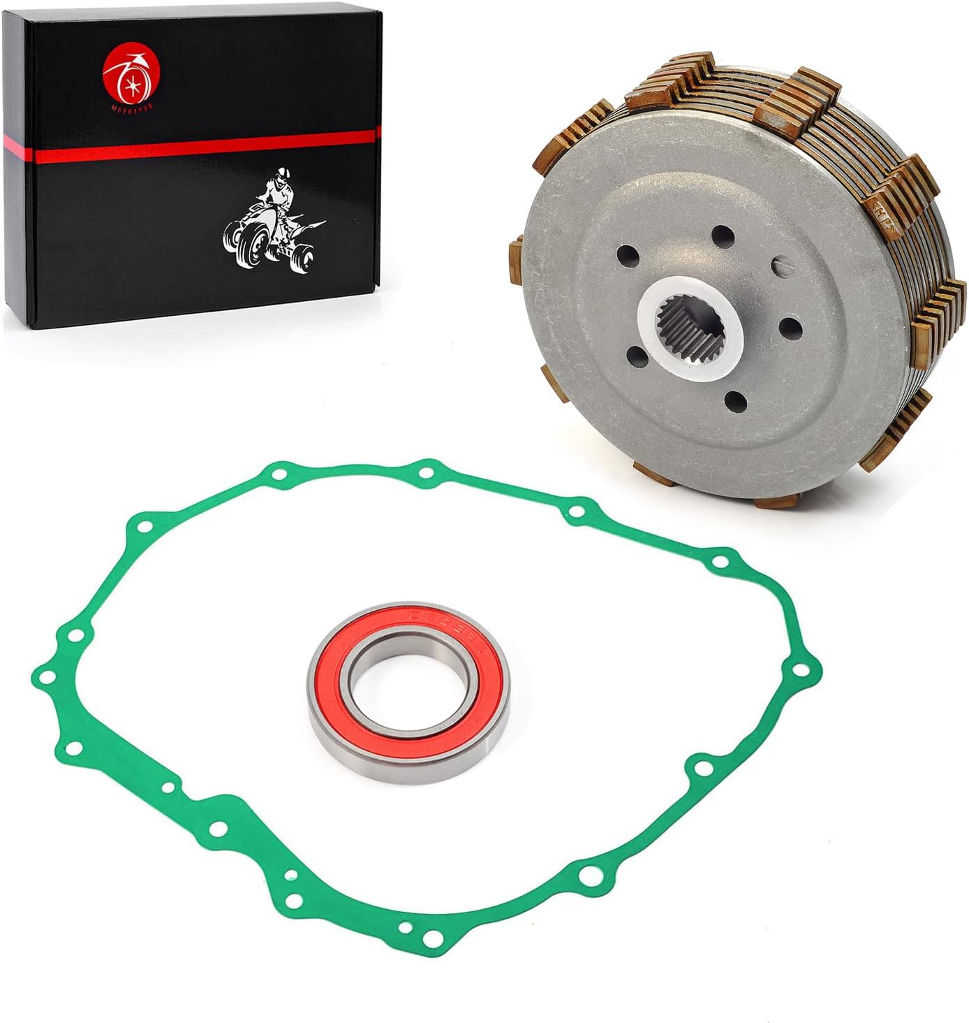 MOTO1988 Clutch Center Inner Hub & Pressure Plate & Clutch Friction Plates Kit Compatible with Honda 400EX TRX400EX Sportrax 400 1999 2000 2001 2002 2003 2004 OEM 22121-HN1-000 22350-HN1-000