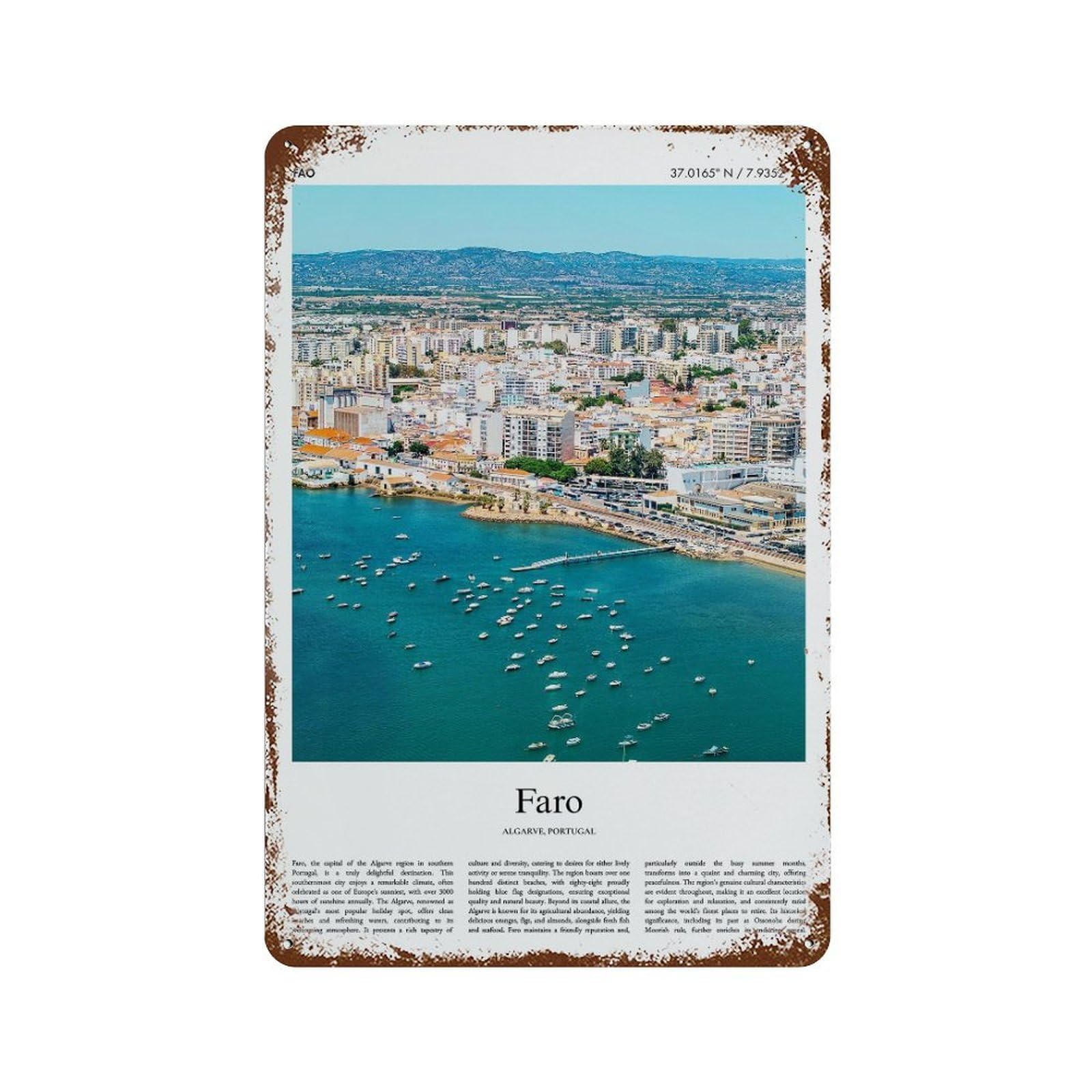 xiaoxiaoshen Faro Algarve, Portugal City Scenery Wall Decor Art Metal Tin Poster Modern Home Decor Art Home Bar Shop Decorations Vintage Sign 30x20cm