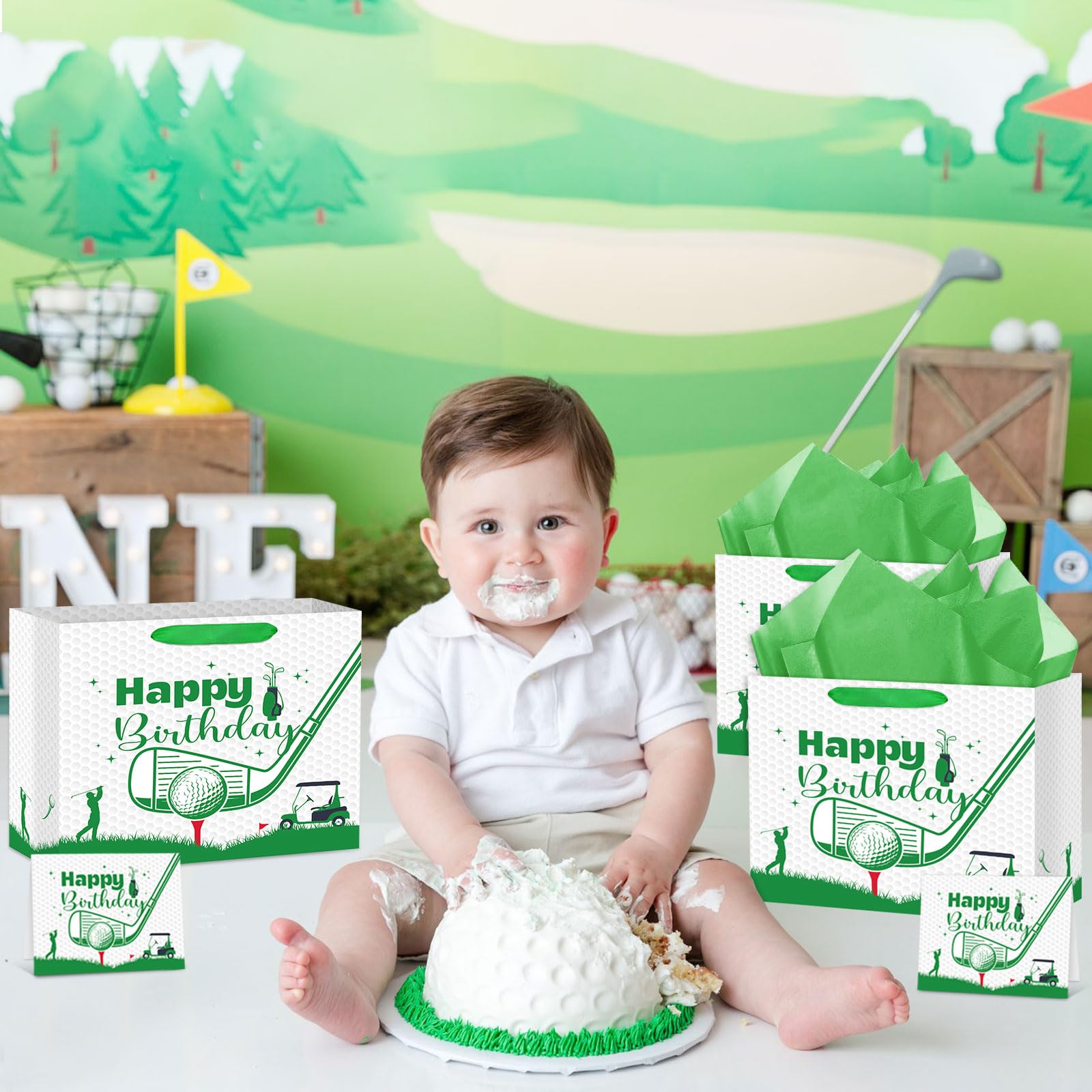 Abilat Large Golf Birthday Gift Bag with Tissue Paper and Greeting Card Reusable Golf Birthday Party Favors Wrapping Bag for Boys Men Sports Themed Party Decoration Supplies