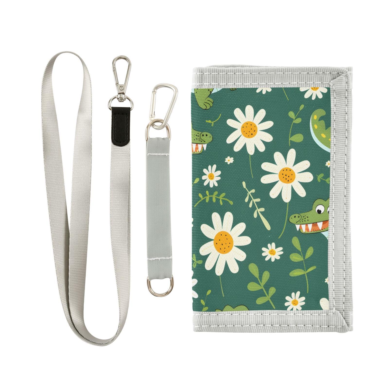 zyrtty Kids Wallets for Boys Girls Ages 4-18 Trifold, Crocodile Small Daisy Green Wallet with Zippered Coin Pocket and Card Holders, Novelty Wallet for Childrens Birthday Gifts