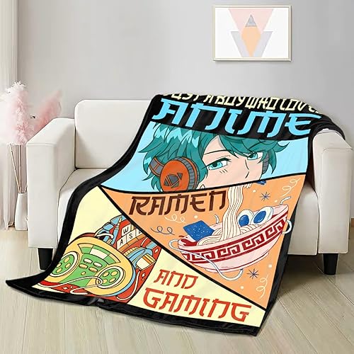 Miniatura 10 de Manta de juego de regalo para niños y niños, manta con texto en inglés "Just a Boy Who Loves Anime", mantas de ramen y juegos, manta de franela