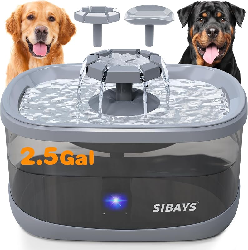 2.5Gal/9.5L Dog Water Fountain for Large Dogs, 3 Flow Modes Large Pet Water Fountain for Cats, Automatic Dog Water Bowl Dispenser with 7" Filter & Smart LED Pump, Quiet, BPA-Free Material(FS68)