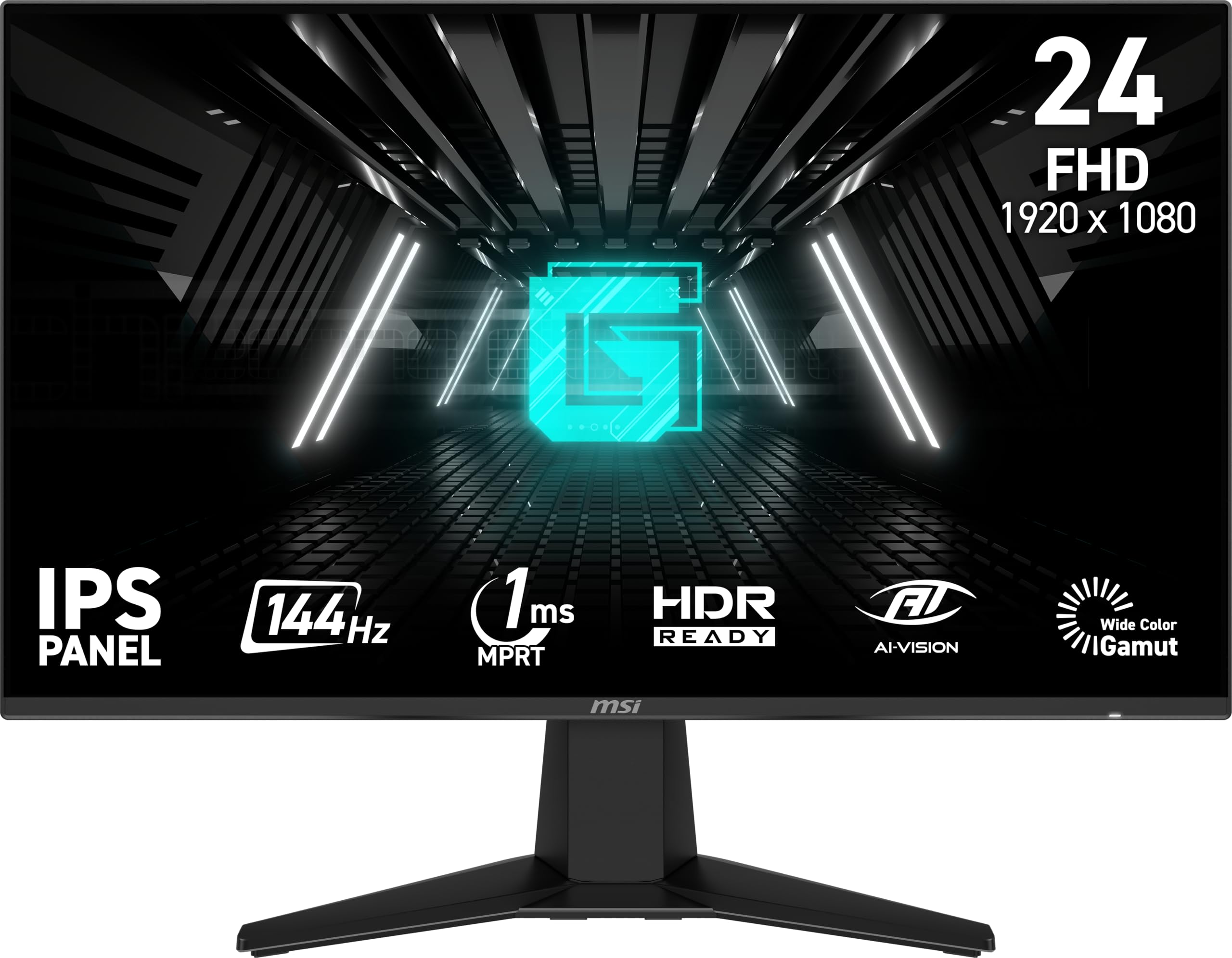 MSI G242L E14 24-inch 1920 x 1080 (FHD) Gaming Monitor, 144Hz, Adaptive-Synch, HDMI, DisplayPort, VESA Mountable, Tilt, Height Adjustable, Speaker, 1ms, Black