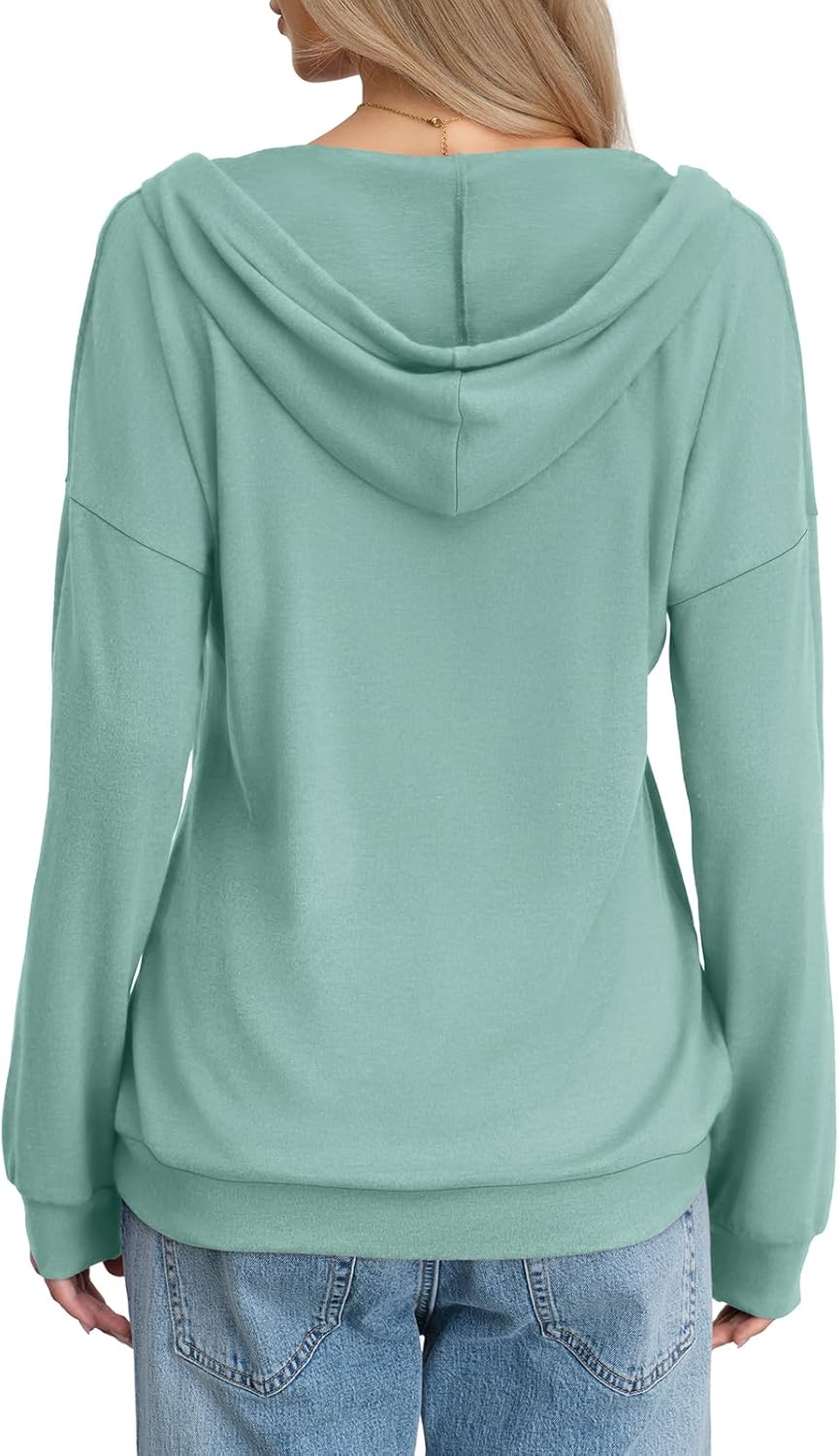 Womens V Neck Hoodie Lightweight Long Sleeve Sweatshirts Casual Loose Drawstring Pullover Fall Fashion Top 2026 - Image 5