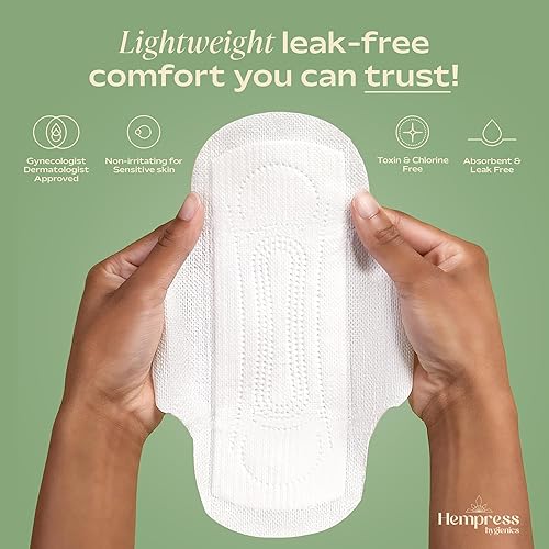 Miniatura 3 de Hempress - Almohadillas ultrafinas para mujer, 36 unidades, almohadillas orgánicas de cuidado femenino, algodón ultra absorbente de flujo regular