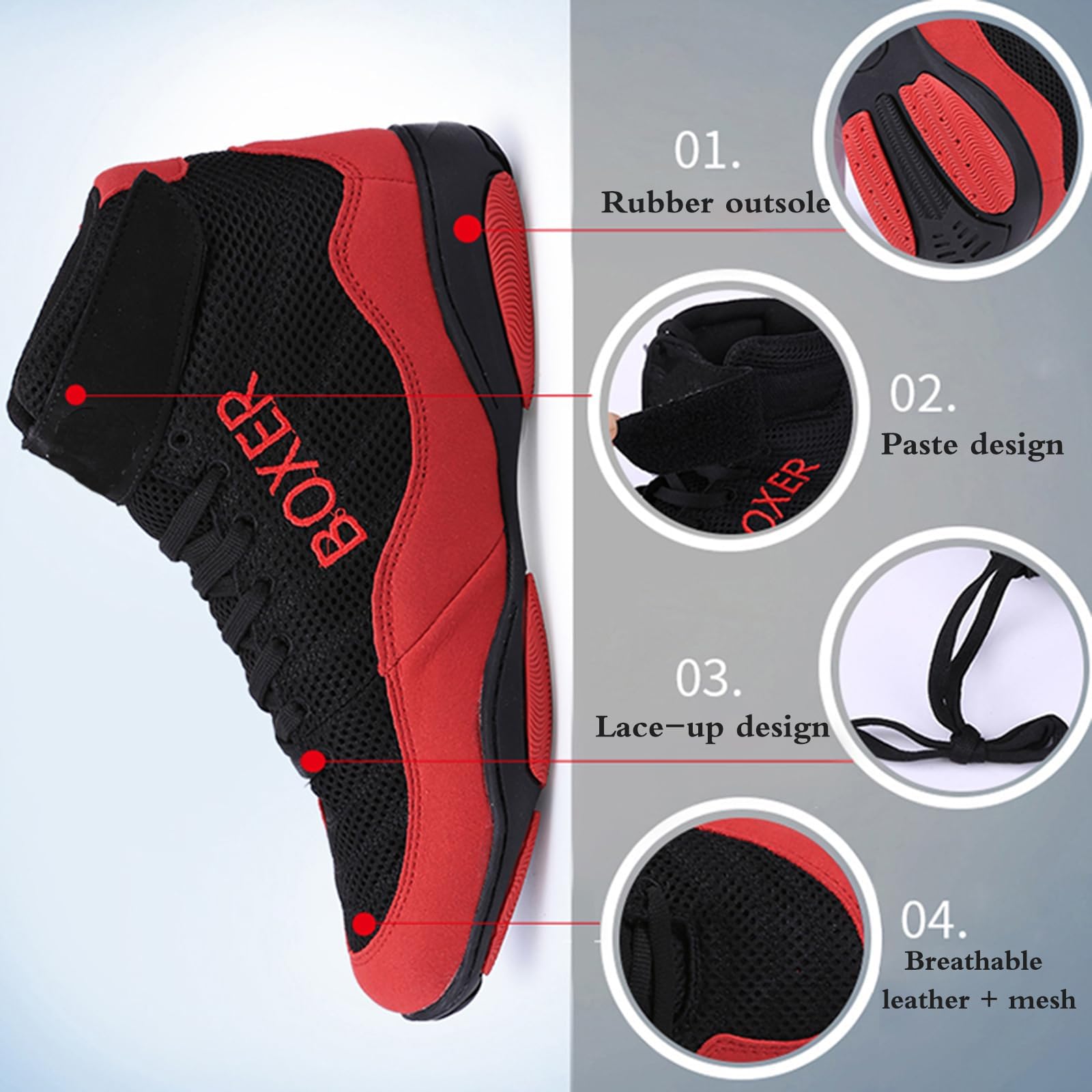 Zapatos De Lucha Antideslizantes,Botas Boxeo,Zapatos De Lucha Unisexo,Mallatranspirable,Flexiblesyduraderos,Adecuado para Peleas,Lucha Libre,Fitness,Artes Marciales,Sanda