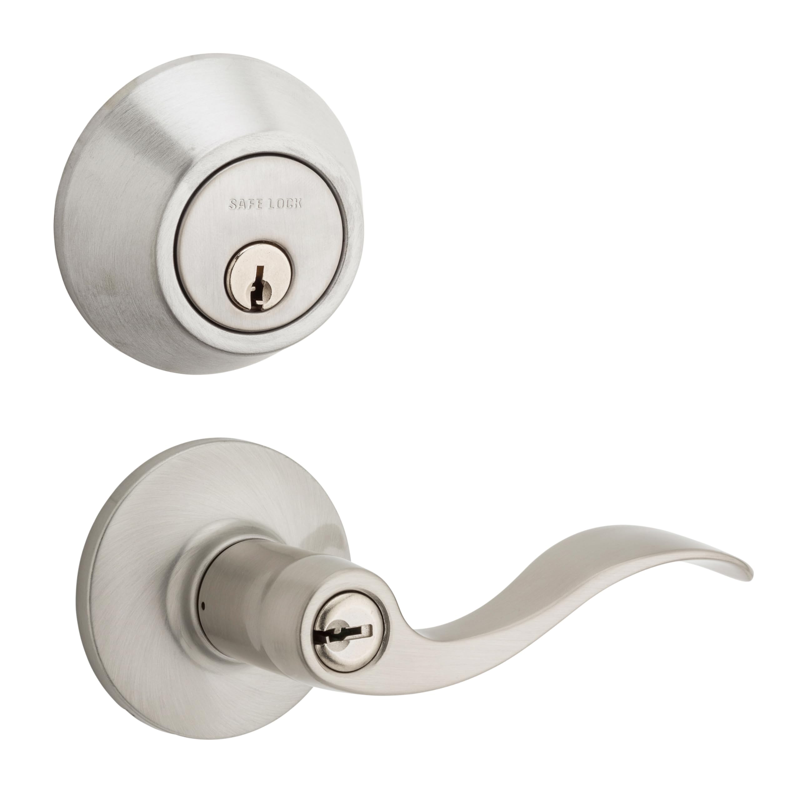 Safe Lock - Layton Lever, Keyed Entry Lever and Single Cylinder Deadbolt Combo Pack, Satin Nickel Finish