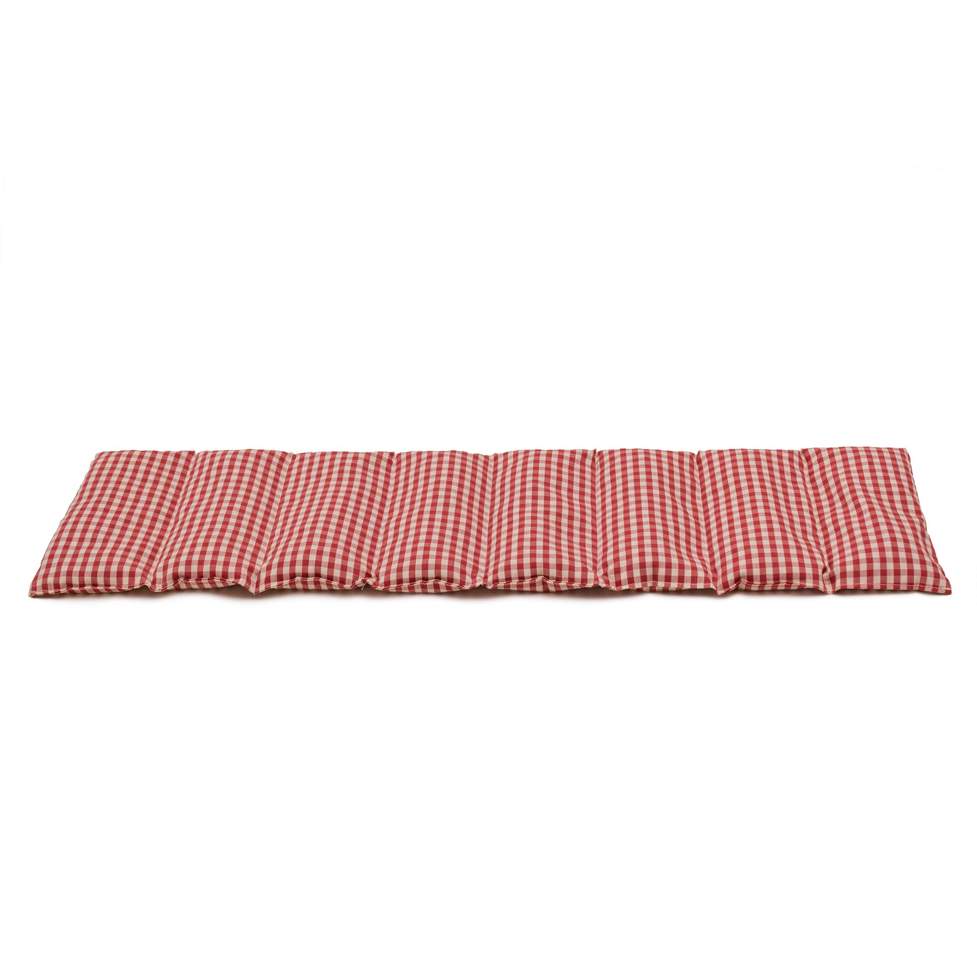 Cuscino termico - Cuscino con semi di lino, 75x20cm. Cuscino termico per la schiena, il ventre e molto altro. (Cotone Bio rosso e bianco, diviso en 8 compartimenti)