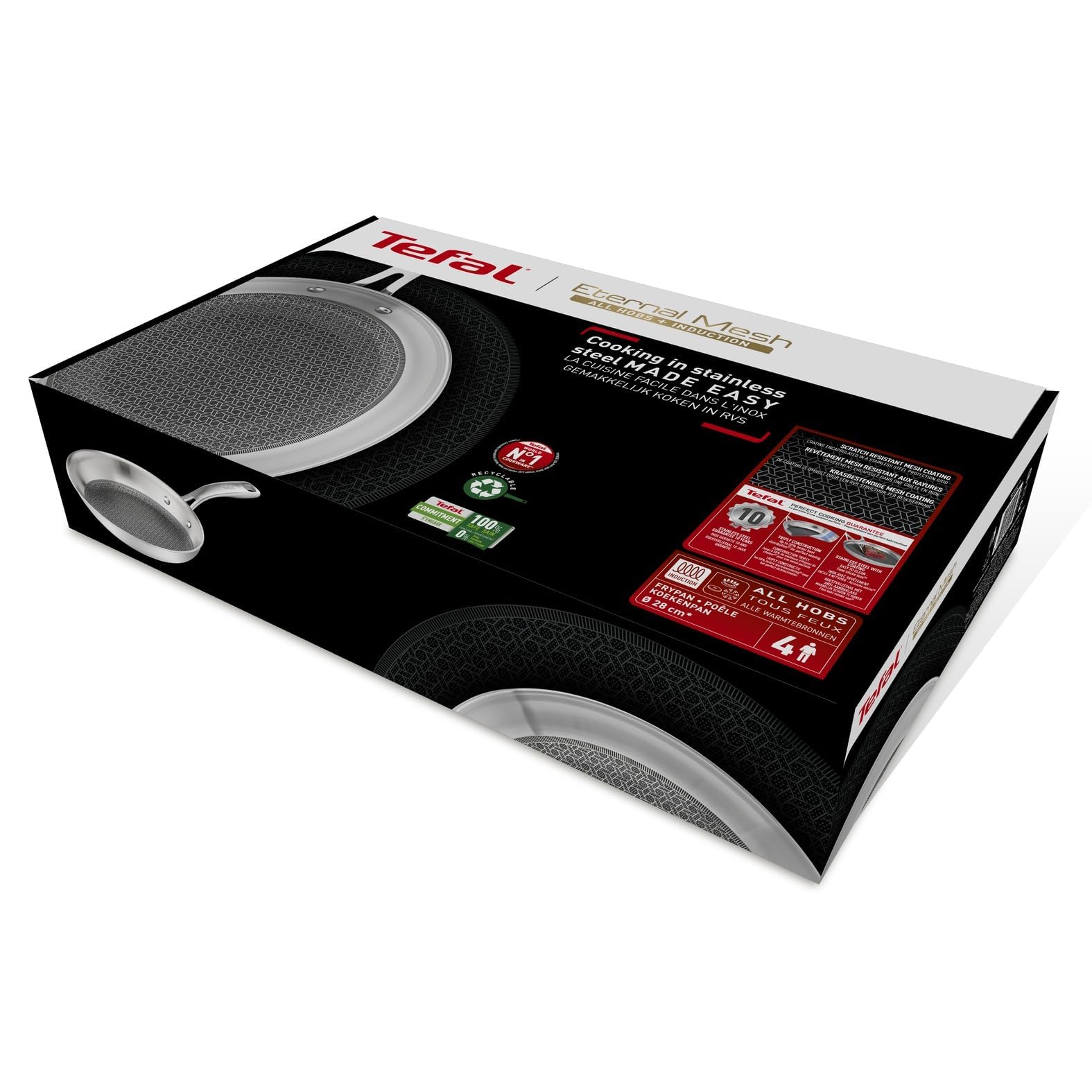 Tefal Eternal Mesh Bratpfanne 28 cm, sichere und kratzfeste Mesh-Versiegelung, geeignet für alle Herdarten, dreischichtige Pfanne, induktionsgeeignet, E49706