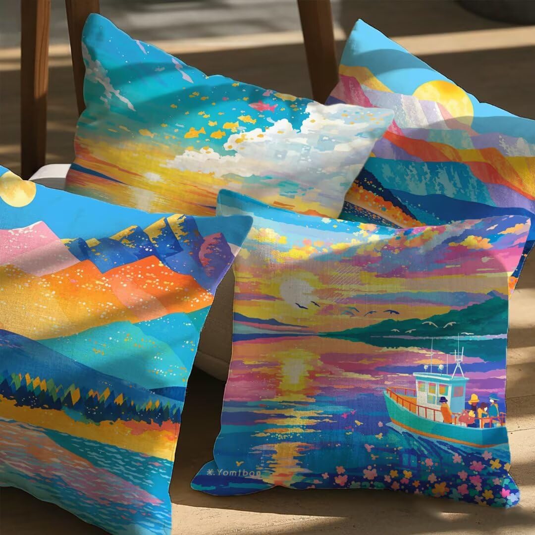 Fundas Cojines 45x45 cm Exterior Cojines Mar Fundas de Almohada Juego de 4, Cuadrados Funda Cojin Flor Almohadas con Cremallera, Sofa Cama Decorativos para Hogar, Jardín, Salón y Dormitorio Ym189