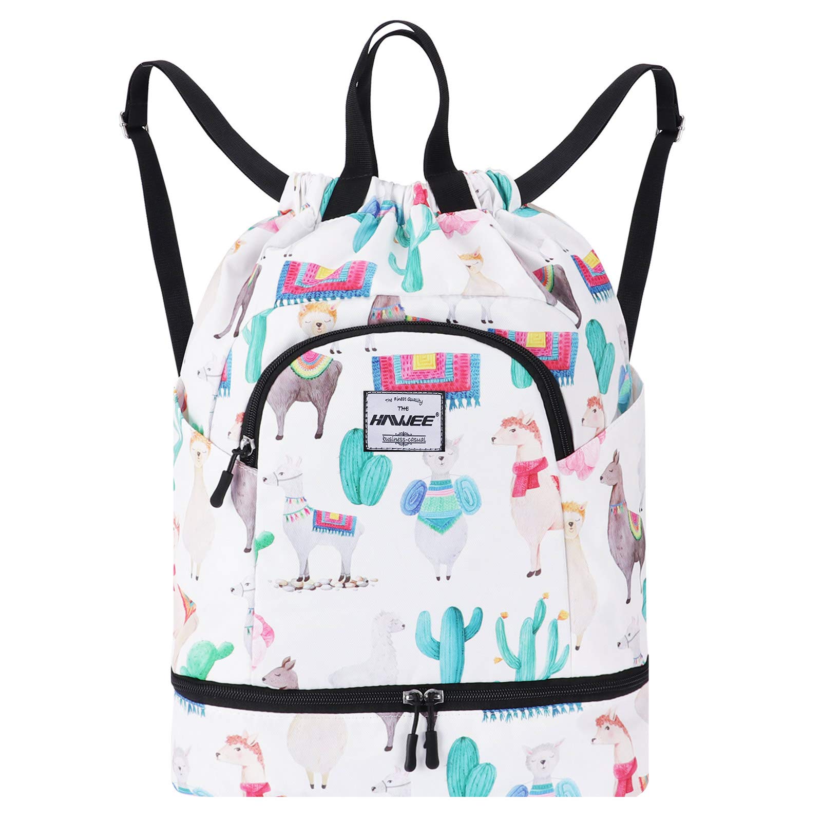 Étanche Sac à Dos à Cordon Grand Sacs de Sport à Cordon de Serrage Sac à Dos Unisexe pour Femme Hommes Voyage Vie Quotidienne Plein Air Yoga Natation Plage, L, Alpaga