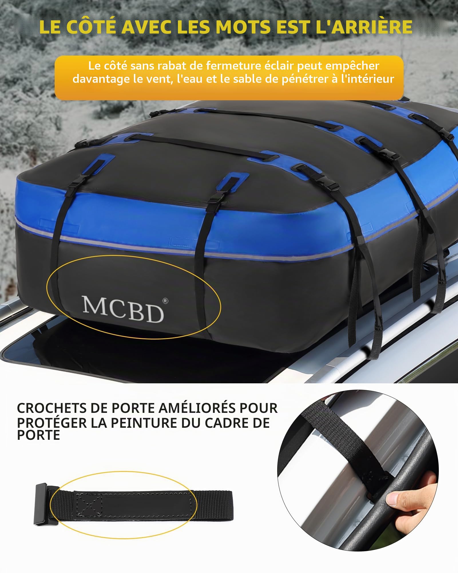 Sac de Toit de Voiture, 15 Pieds Cubes/425 litres Coffre de Toit Souple étanche pour Tous véhicules SUV avec/sans Barres