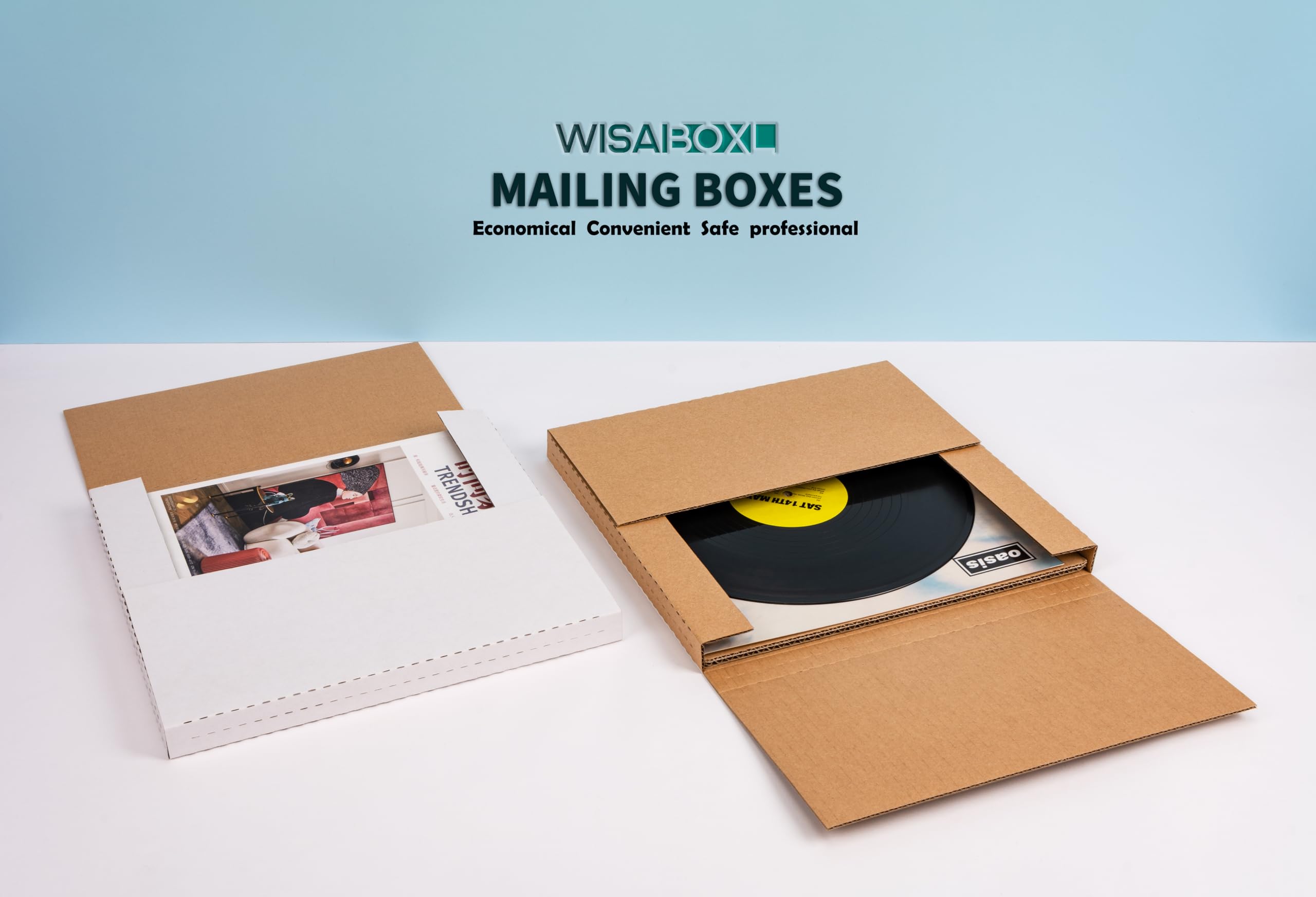 Cajas de cartón corrugado LP para envíos de discos de vinilo de 12.8 x 12.8 x 1 pulgadas, fáciles de plegar, cajas de envío de álbumes de profundidad múltiple con calcomanías frágiles