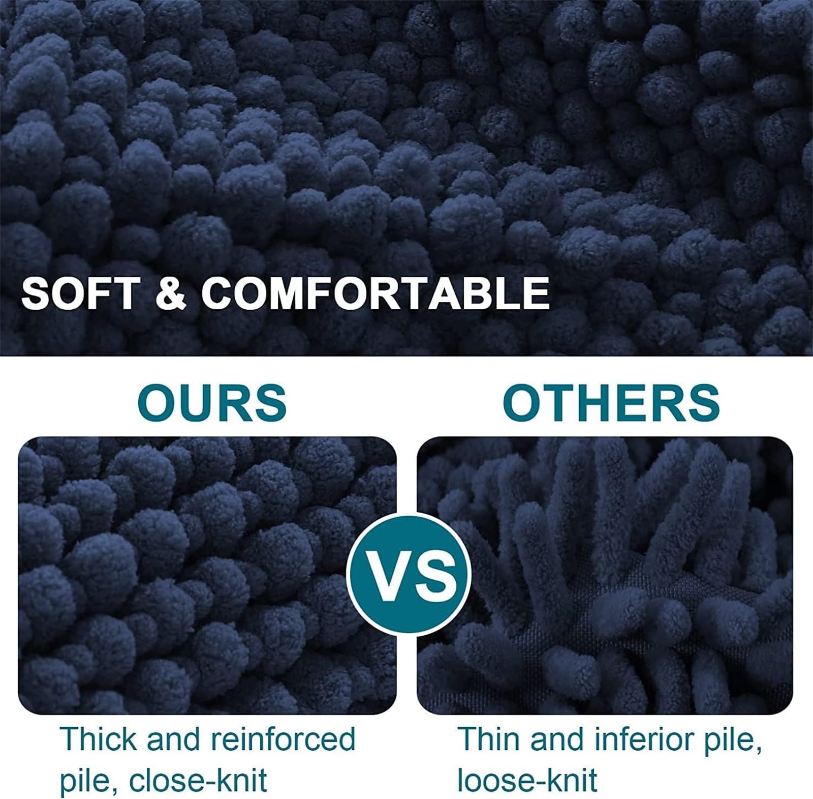 Tapis de bain antidérapant à séchage rapide, lavable, hygiénique, parfait pour les zones glissantes sûres et décoration d'intérieur élégante, 50 x 120 cm, bleu foncé