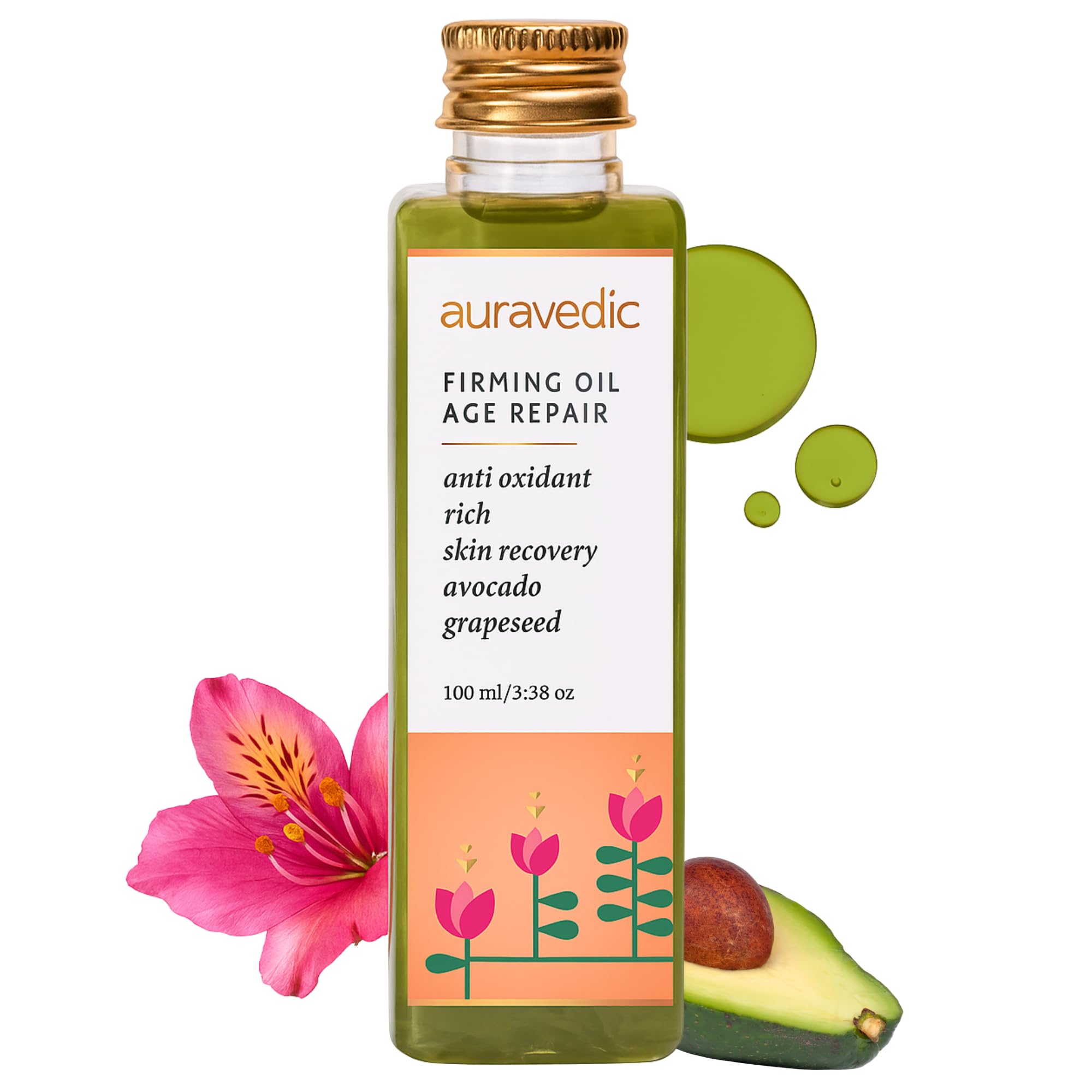 Auravedic Avocado Oil Grapeseed Oil firming body oil after bath for daily use 100 ml body oil for glowing skin anti aging face body massage oil for full body anti aging serum oil