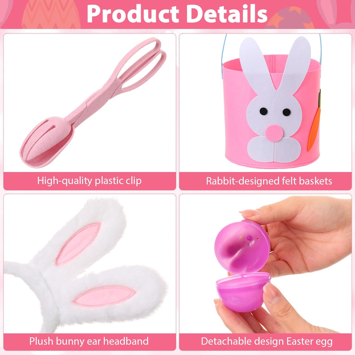 Thenshop 44 Pcs Easter Eggs Clip Challenge Bucket for Family Easter Party Game Blindfold Eggs Picking Hunt Activities for Holiday