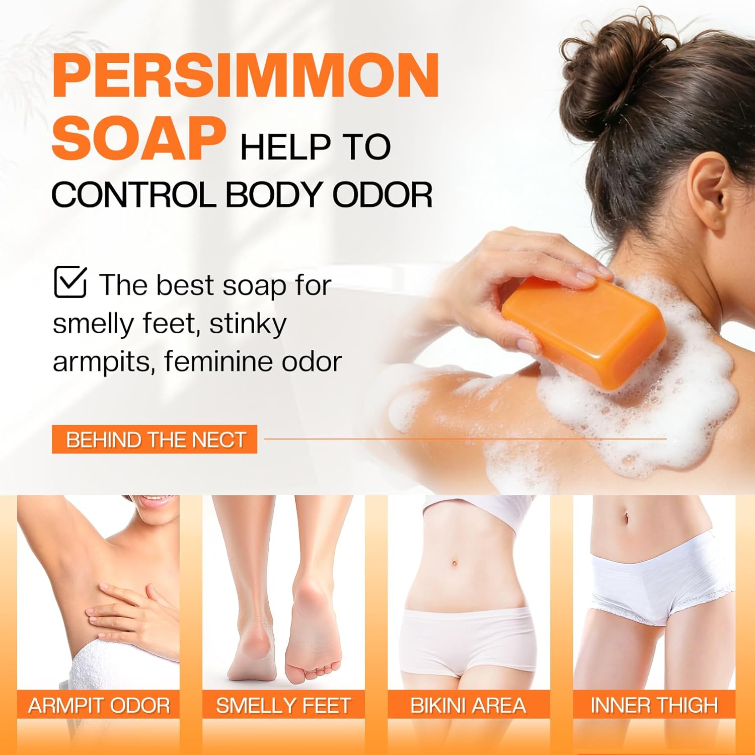 Morovan Persimmon Soap for Body Odor: 3 Bars Natural Persimmon Bar Soap for Old People Smell, Effective Odor Control for All Skin Types & Sensitive Skin - Image 3
