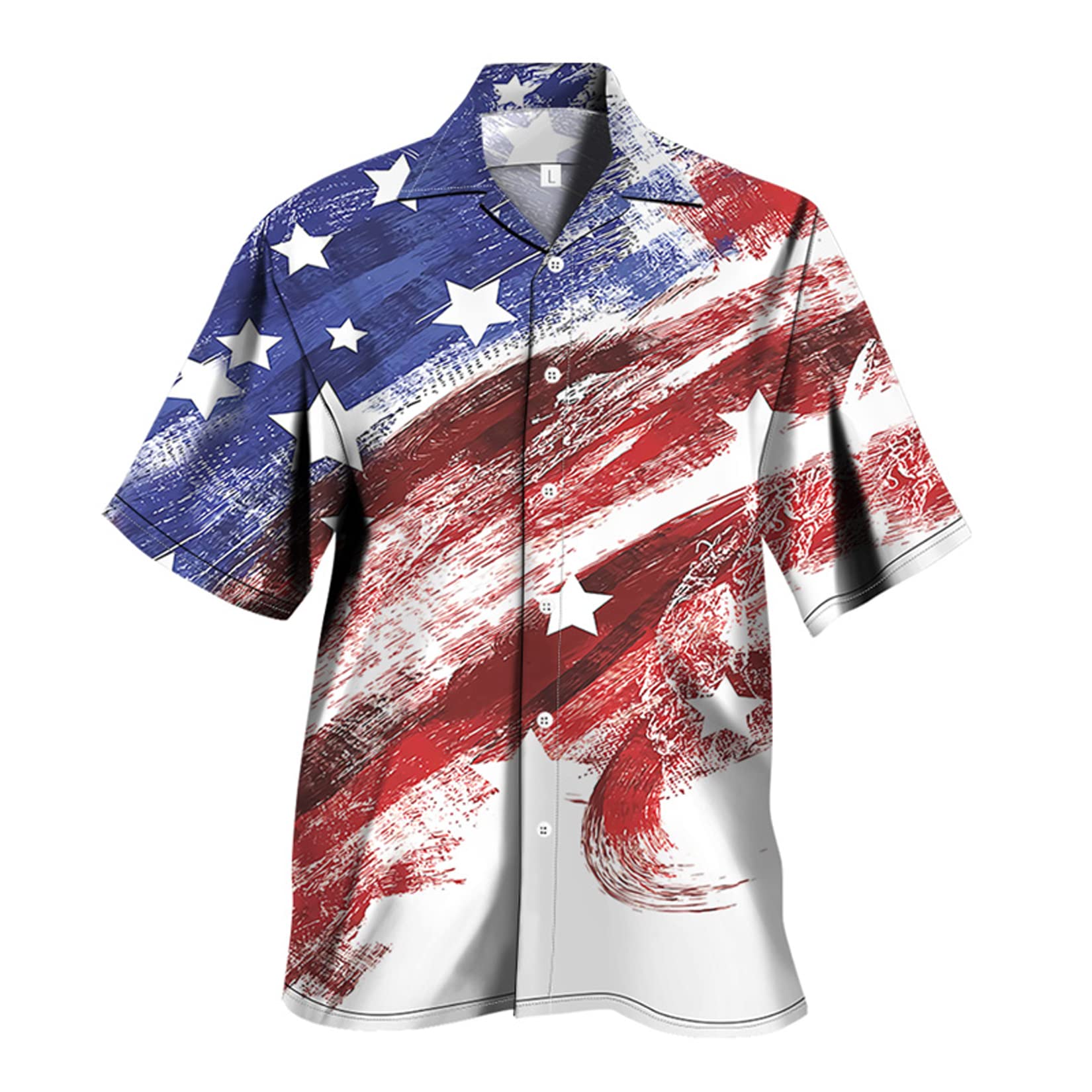 URVIPHawaiian Shirts for Men Short Sleeve Aloha Beach Shirt The American Flag Printed Summer Casual Button Down Shirts