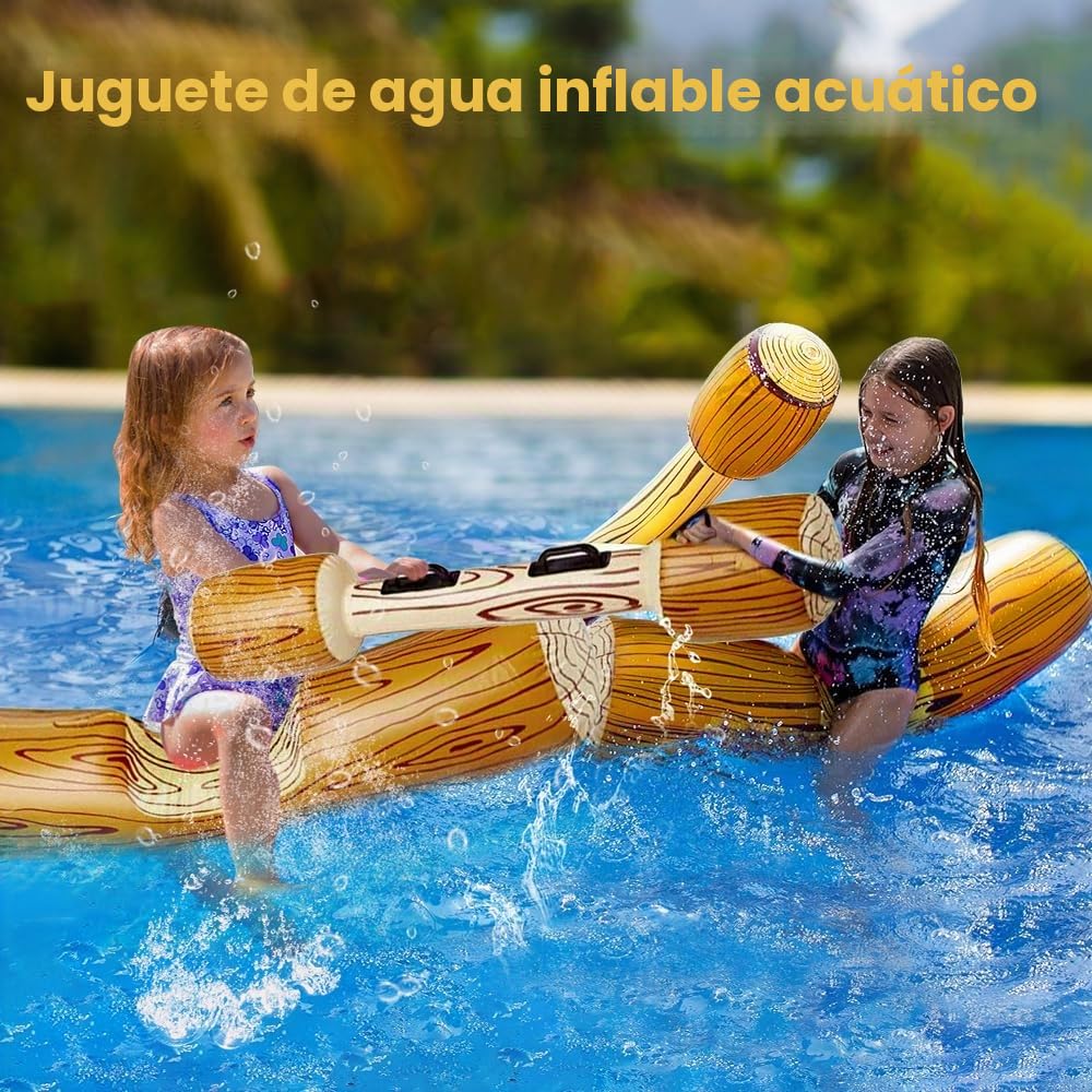 Juego de 4 juguetes inflables para piscina, juguete de remo flotante inflable, fiesta de piscina con 2 vigas de combate inflables, juguete de remo flotante para adultos y niños