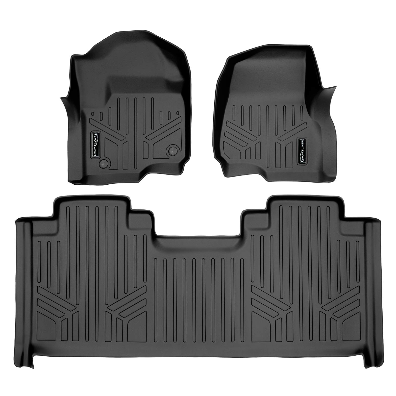 Photo 1 of SMARTLINER Floor Mats 2 Row Liner Set Black for 2017-2022 Ford F-250/F-350 Super Duty SuperCab with 1st Row Bucket Seats