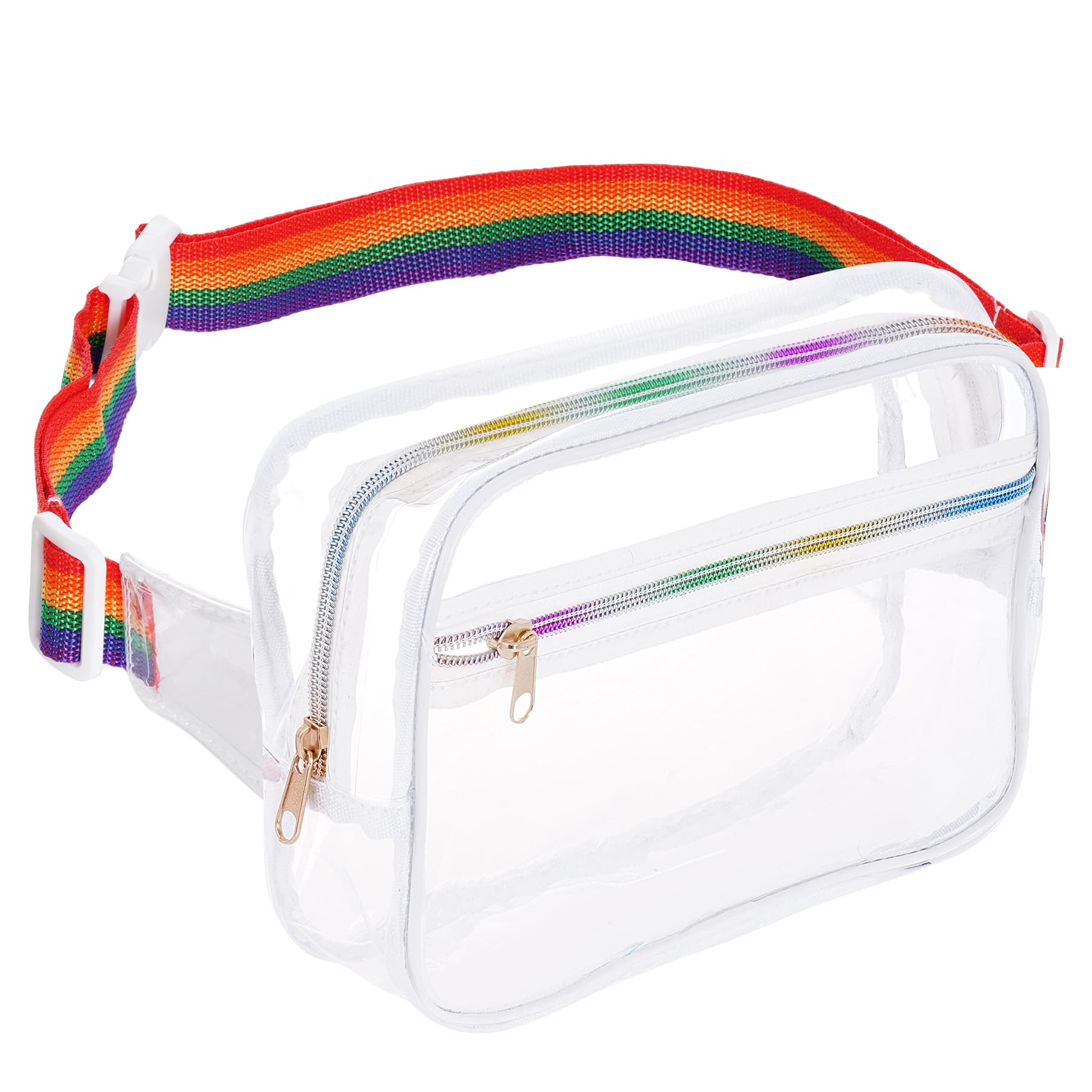 cnomg Clear Fanny Pack Belt Bag Clear Fanny Bag Stadium Approved for Women Men Waterproof Clear Waist Bag With Adjustable Strap for Hiking Running Party Concerts, White