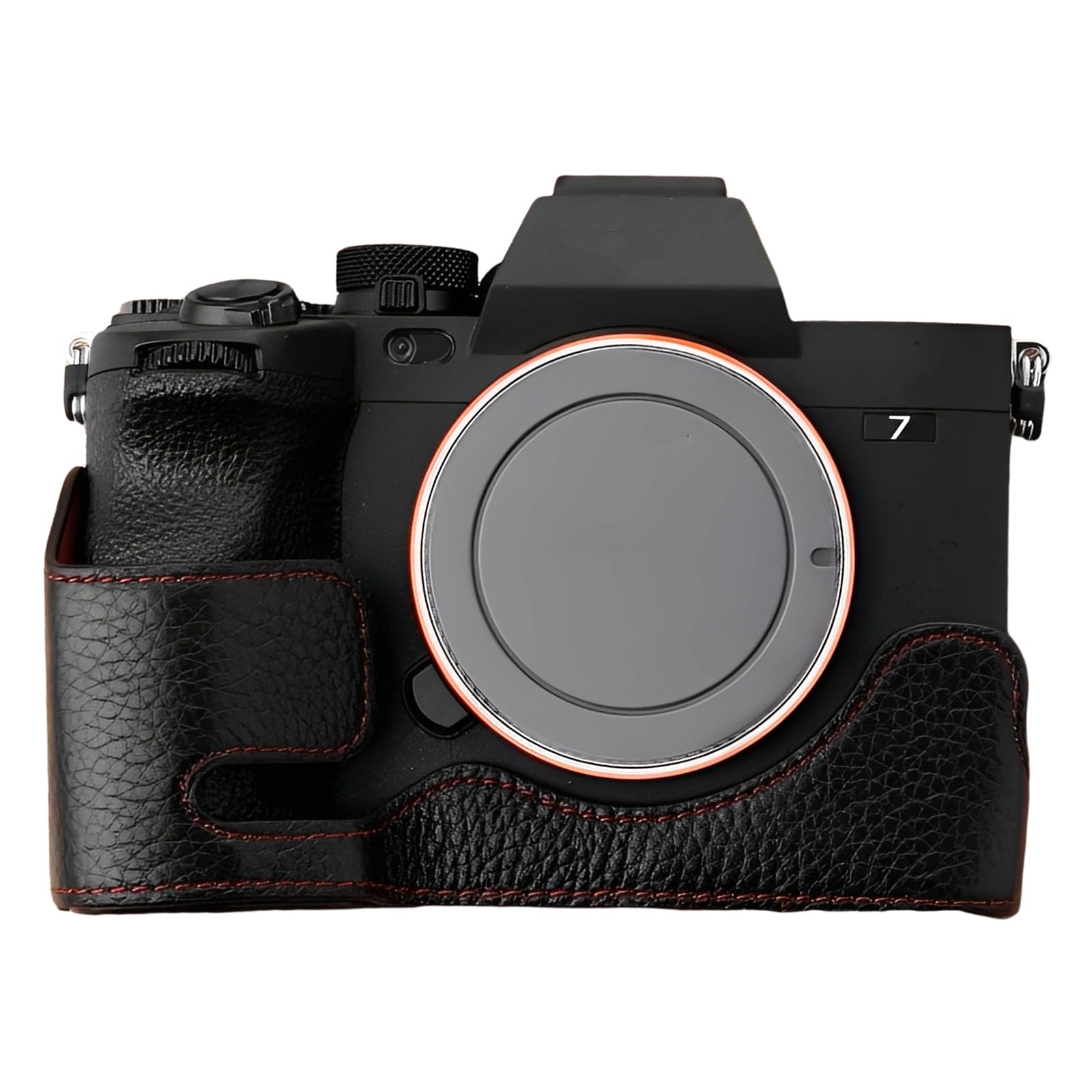 Półetui na aparat kompatybilne z Sony Alpha7Rv/A7R5/A7M4/ILCE-7M4/ILCE-7RM5, ochronny rdzeń aluminiowy, odporny na wstrząsy, ręcznie wykonany, wysokiej jakości skóra pełny dostęp, Czarny