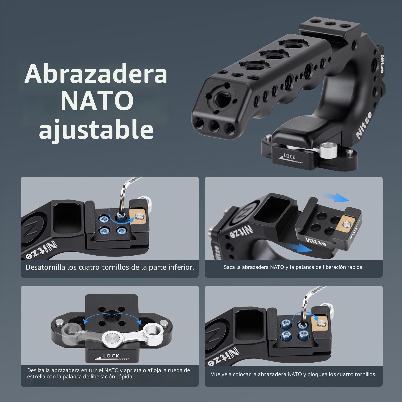 Nitze Top Handle para Cage de Abrazadera NATO QR integrada de Localización de 3/8'' para ARRI (Stinger Handle) - PA28-A