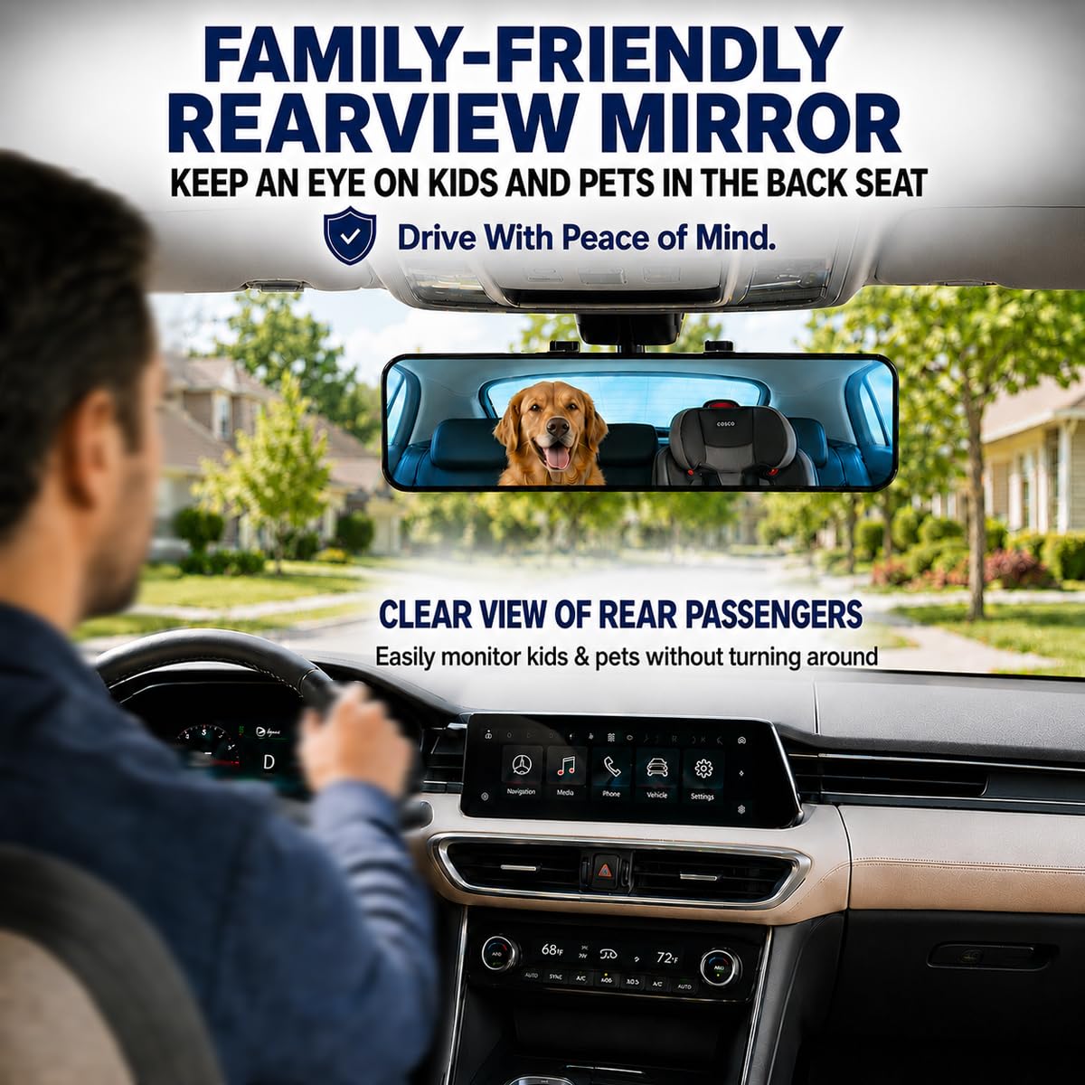 SkycropHD Anti Glare tylne lusterko do samochodu, Clip on Wide Angle Rearview Mirror Eliminate Blind Spot – Convex, Blue