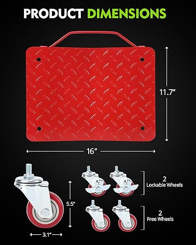 Miniatura 6 de DEXSO Juego de 2 ruedas de 2 neumáticos, de acero al carbono, resistente, con placa antideslizante y rueda giratoria de 360 grados, 16 x 13