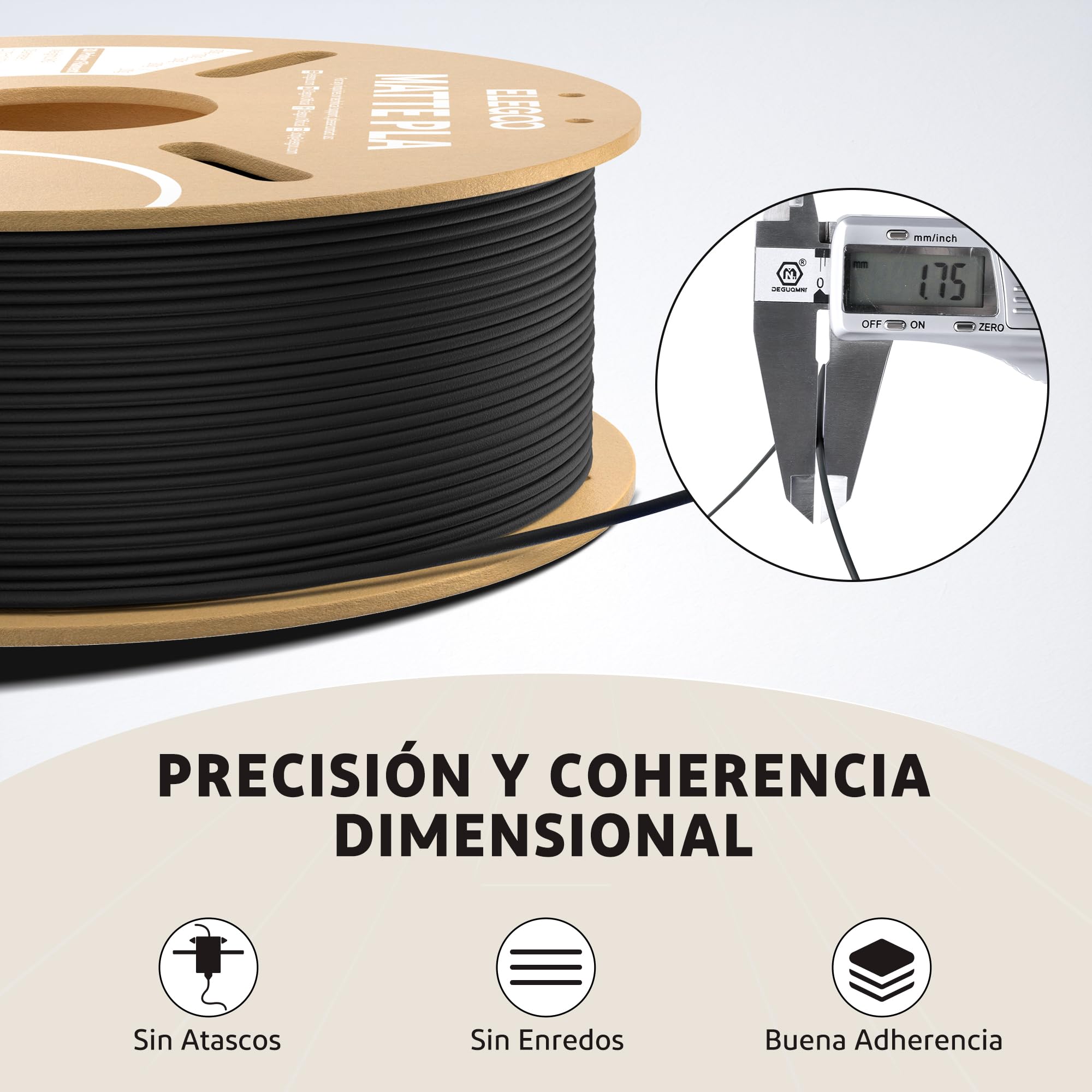 ELEGOO Filamento PLA MATE 1.75mm 1KG Beige para Impresora 3D Precisión Dimensional +/- 0.02mm