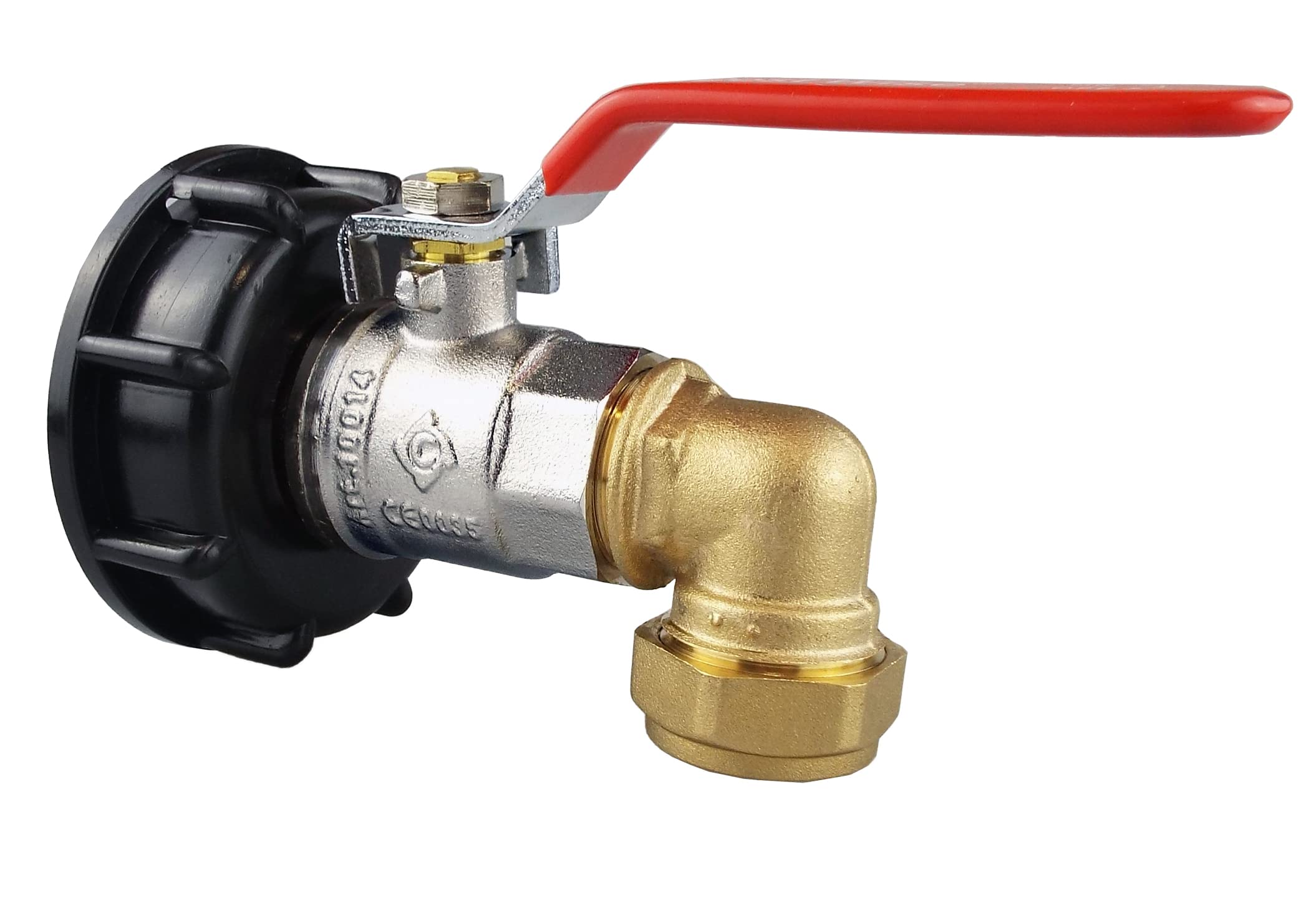 ibc (s60x6) storage/spillage tank outlet cap to 15mm,22mm and 28mm copper pipe (22mm elbow+valve)