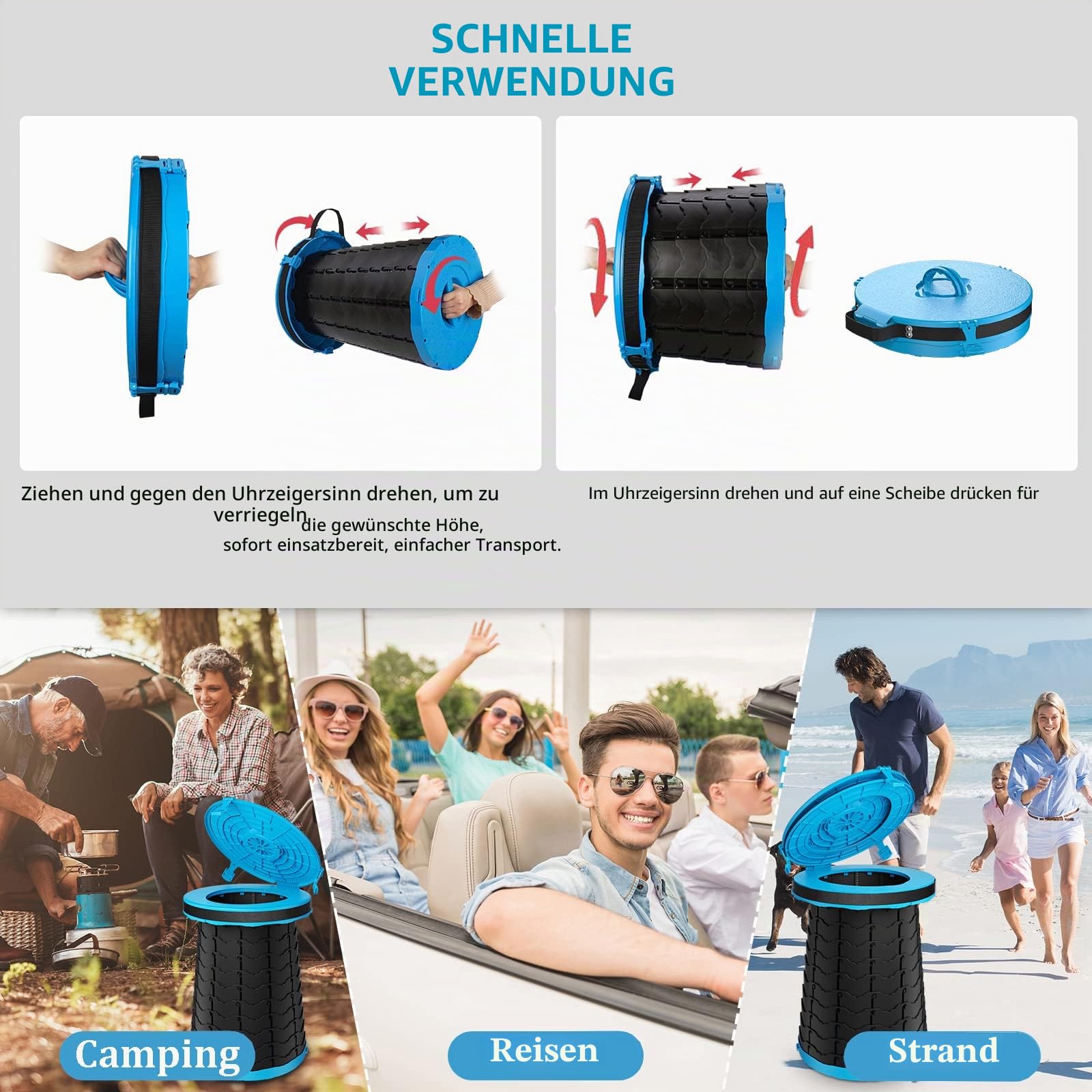 Panmout XXL Trenntoilette - 19.7"H verstellbare faltbare Campingtoilette, Camping Toiletten mit Deckel, Gurt und Toilettenbeutel für Camping, Wandern, Reisen und Auto. (blue)