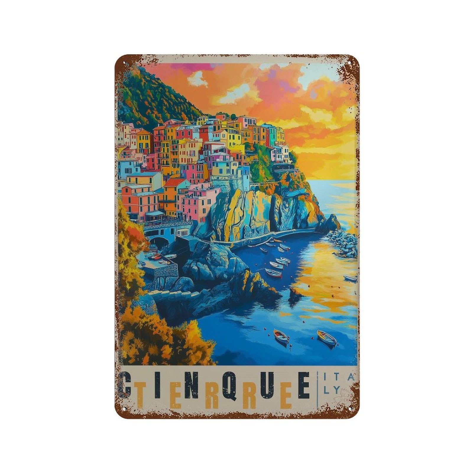 xiaoxiaoshen Cinque Terre Italy Travel Italian Riviera Wall Decor Art Metal Tin Poster Modern Home Decor Art Home Bar Shop Decorations Vintage Sign 30x20cm