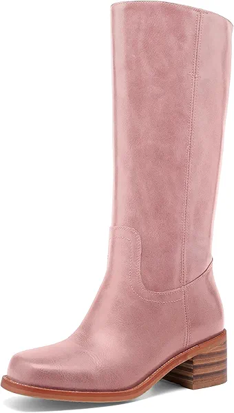 JOKACEAR Women's Knee High Boots Square Toe Chunky Block Heel Long Boots for Women Comfortable Slip on Low Heel Womens Riding Boot.