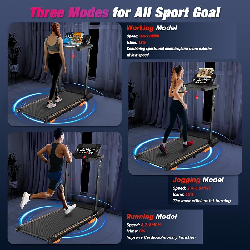 Walking Pad Treadmill with Handle Bar & Incline, Advzon Portable Adjustable Treadmill with Desk for Home image 7
